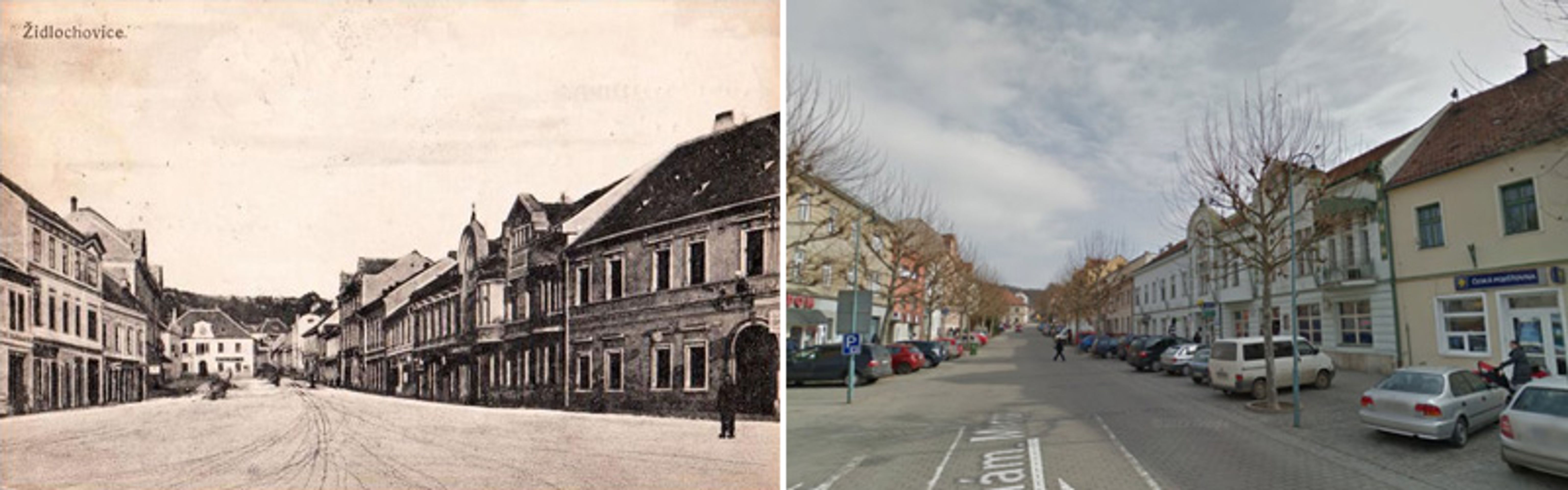 Historické fotky - Židlochovice, náměstí - GALERIE: Jihomoravský kraj dříve a dnes (20/22)