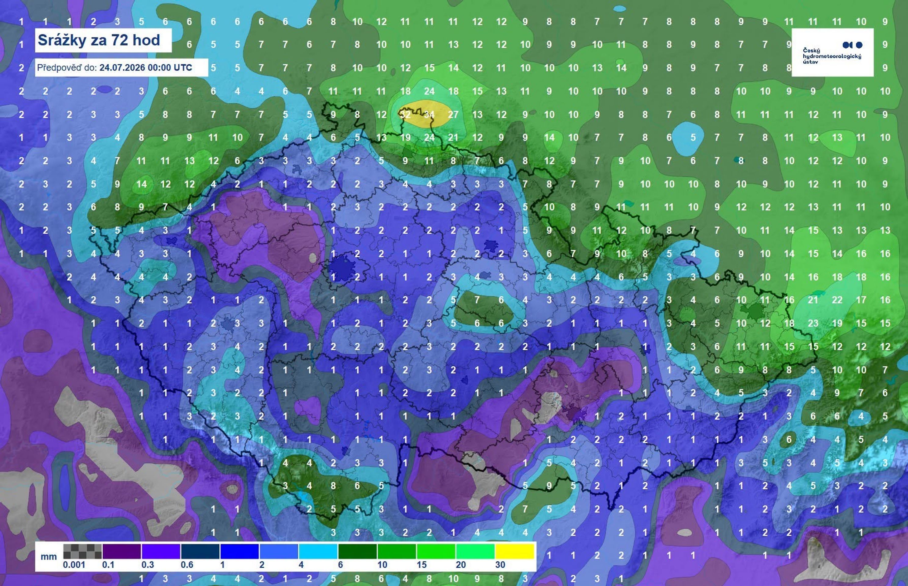 Mapa očekávaných srážek - Mapy ČHMÚ (4/4)