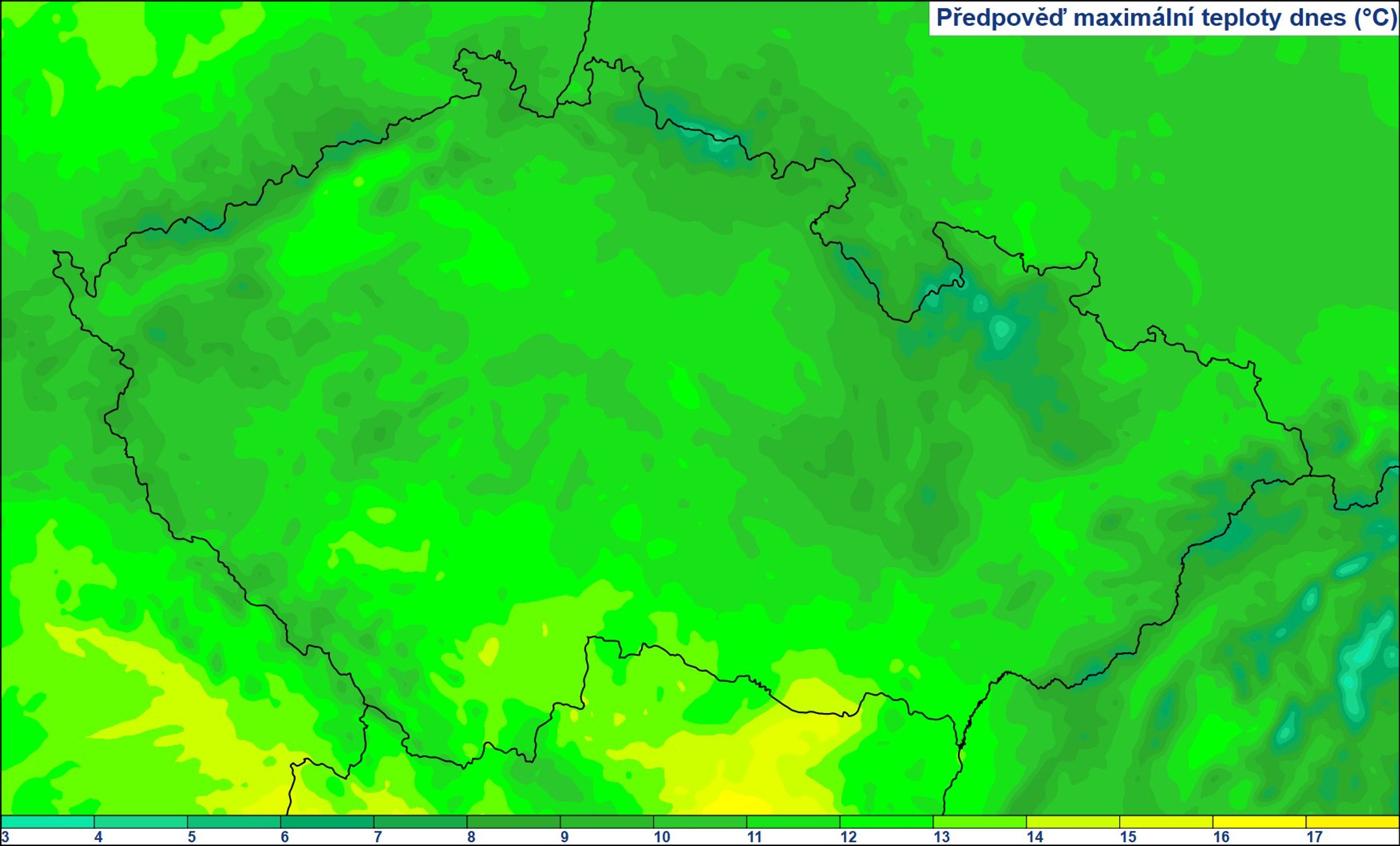 Předpověď maximální teploty - Předpověď ČHMÚ na 2. 10. 2024 (4/4)
