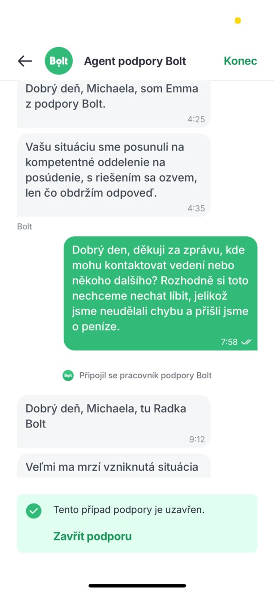 Obrázek 12 - Komunikace se službou Bolt (9/10)
