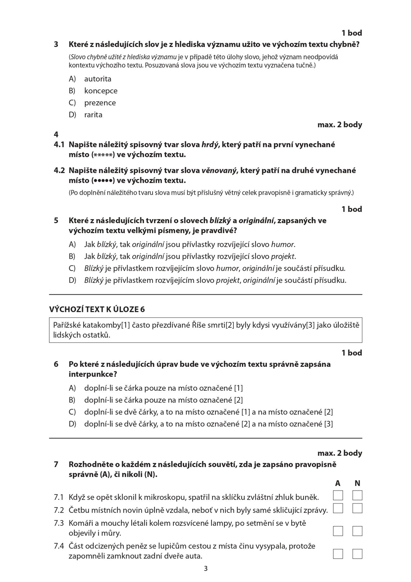 Didaktický test z českého jazyka 2025 (3) - Didaktický test z českého jazyka 2025 (3/11)