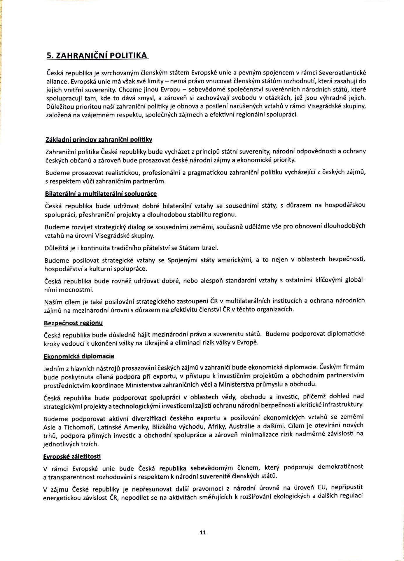 Návrh programového prohlášení vlády ČR – listopad 2025 (11) - Návrh programového prohlášení vlády ČR – listopad 2025 (11/38)
