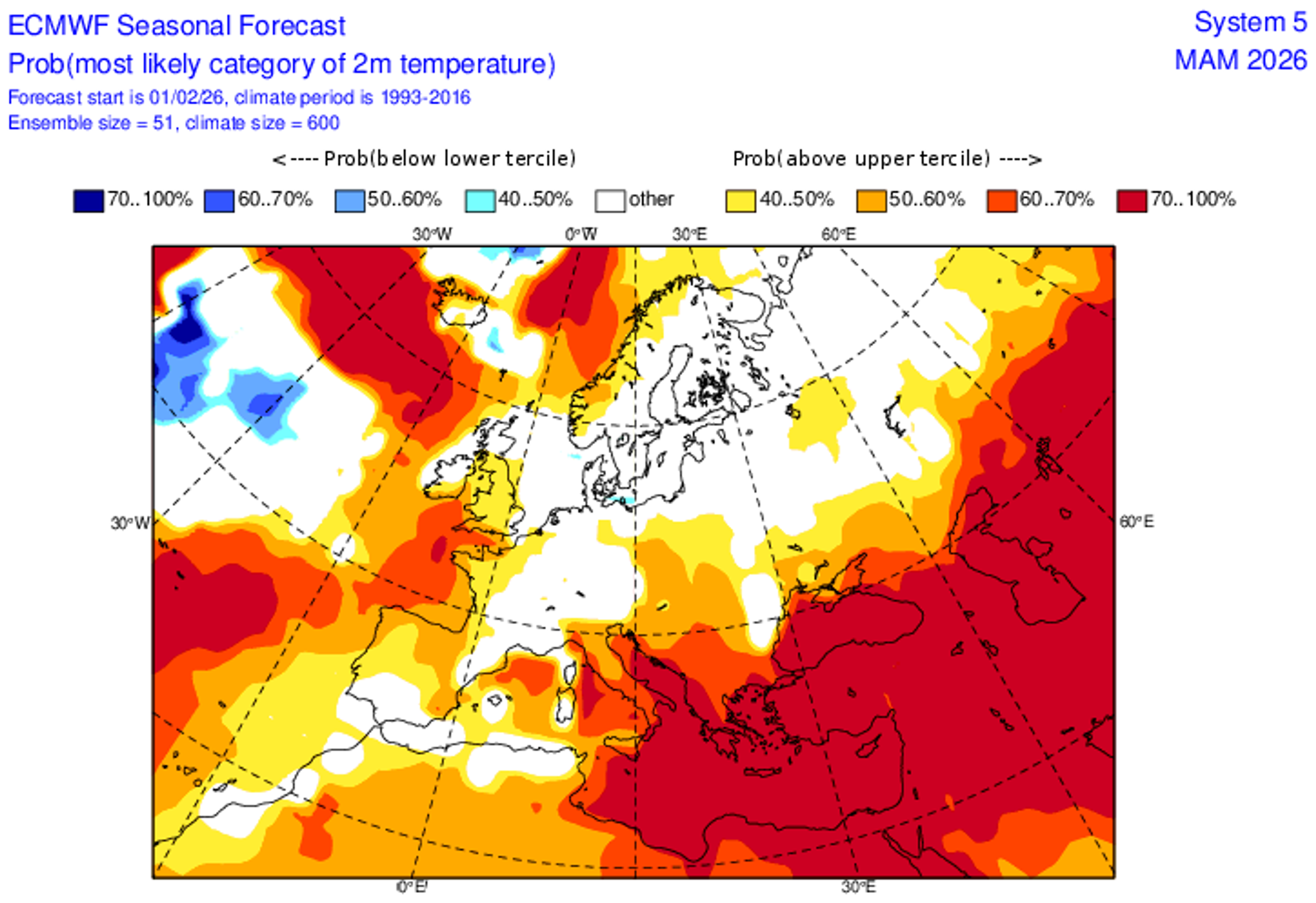 Sezónní předpověď ECMWF – březen 2026 - Sezónní předpověď ECMWF (1/4)