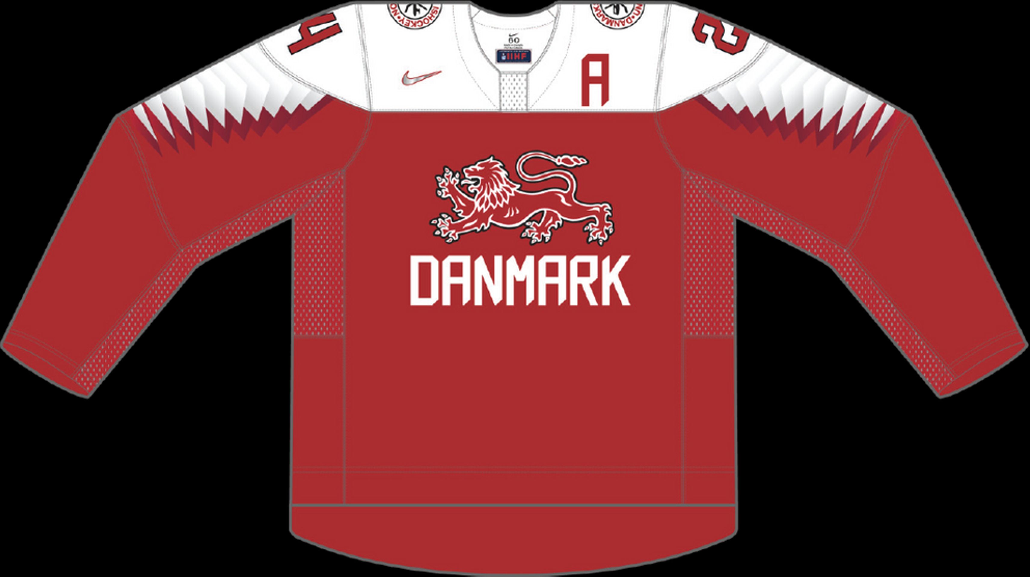 Venkovní dres Dánska - GALERIE: Dresy týmů na mistrovství světa v ledním hokeji (6/32)
