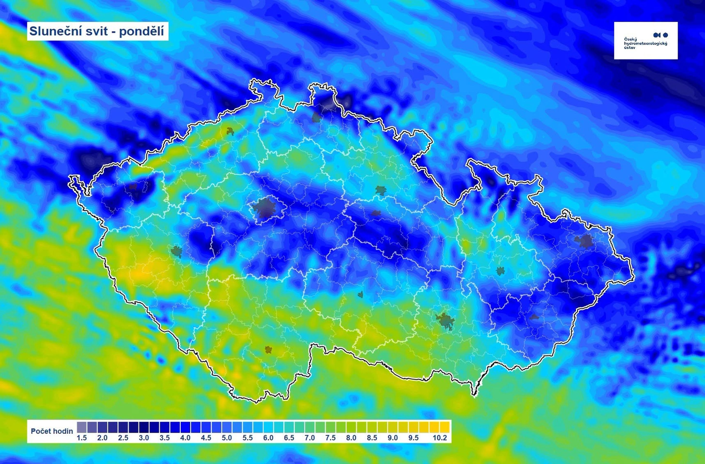 Mapa slunečního svitu - Mapy ČHMÚ (3/3)
