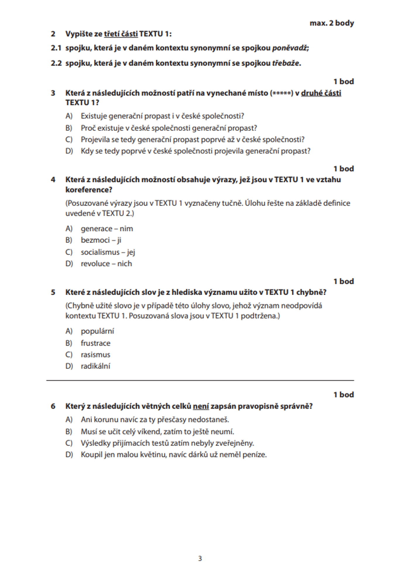 maturita z češtiny 2 - Zadání didaktického testu z českého jazyka (2/11)