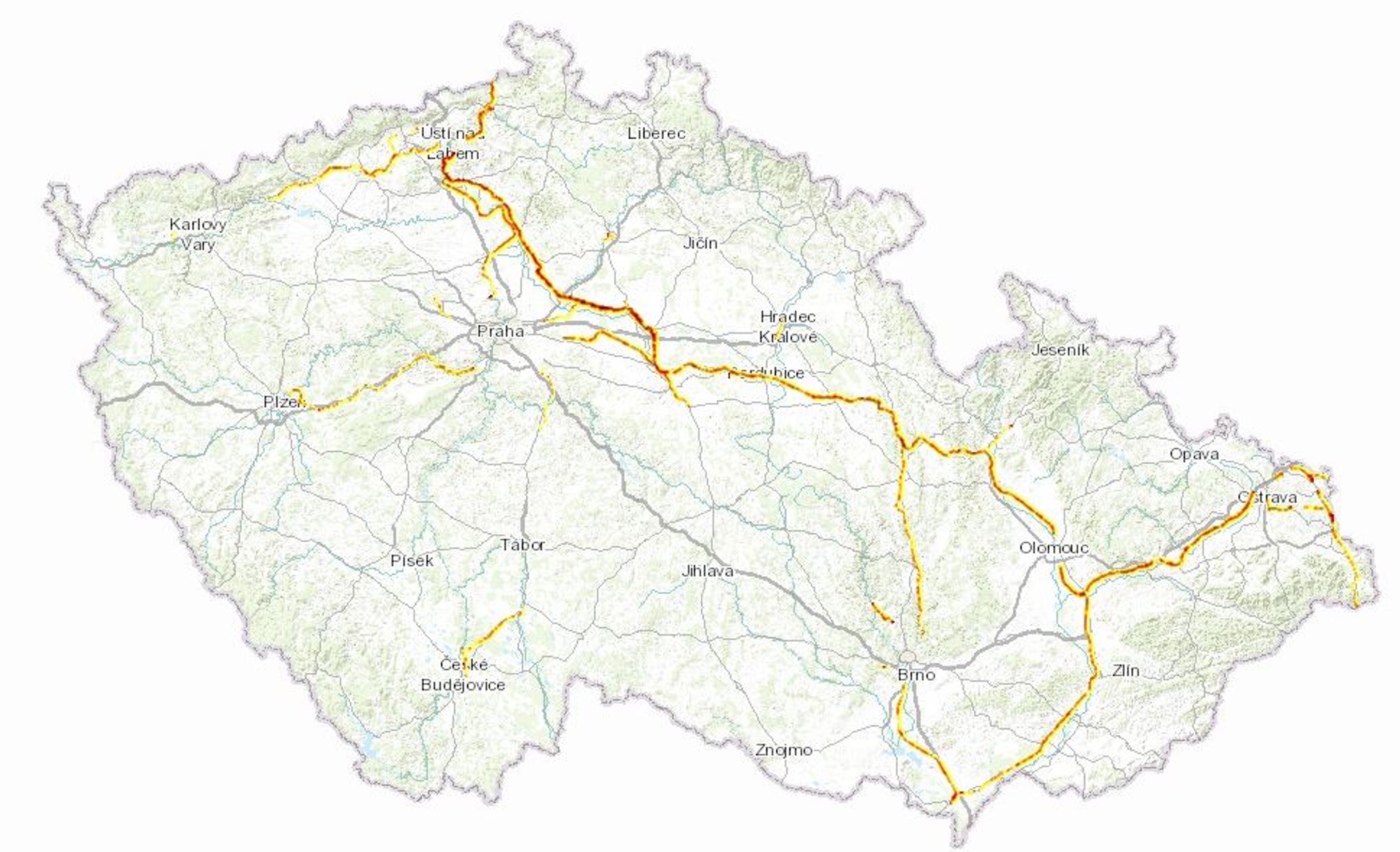 Mapa hluku - železniční síť - GALERIE: Mapy hluku (3/4)