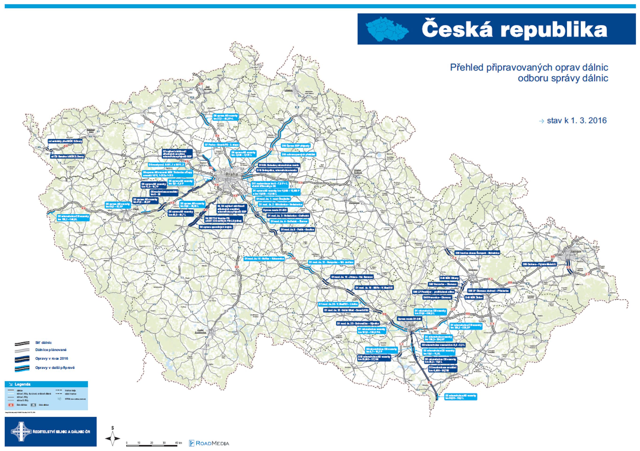 Mapa - Přehled připravovaných oprav dálnic - GALERIE: Opravy a modernizace silnic a dálnic v roce 2016 (2/4)