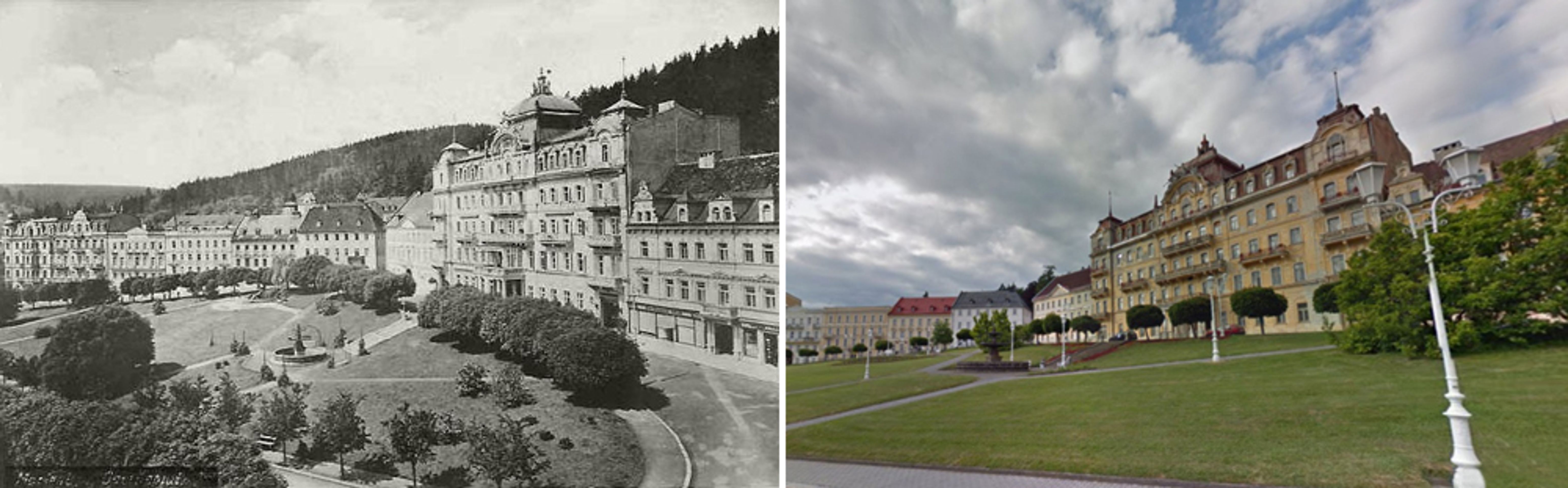 Historické fotky - Karlovarský kraj - Mariánské Lázně, Goethovo náměstí - GALERIE: Karlovarsko dříve a dnes (16/24)