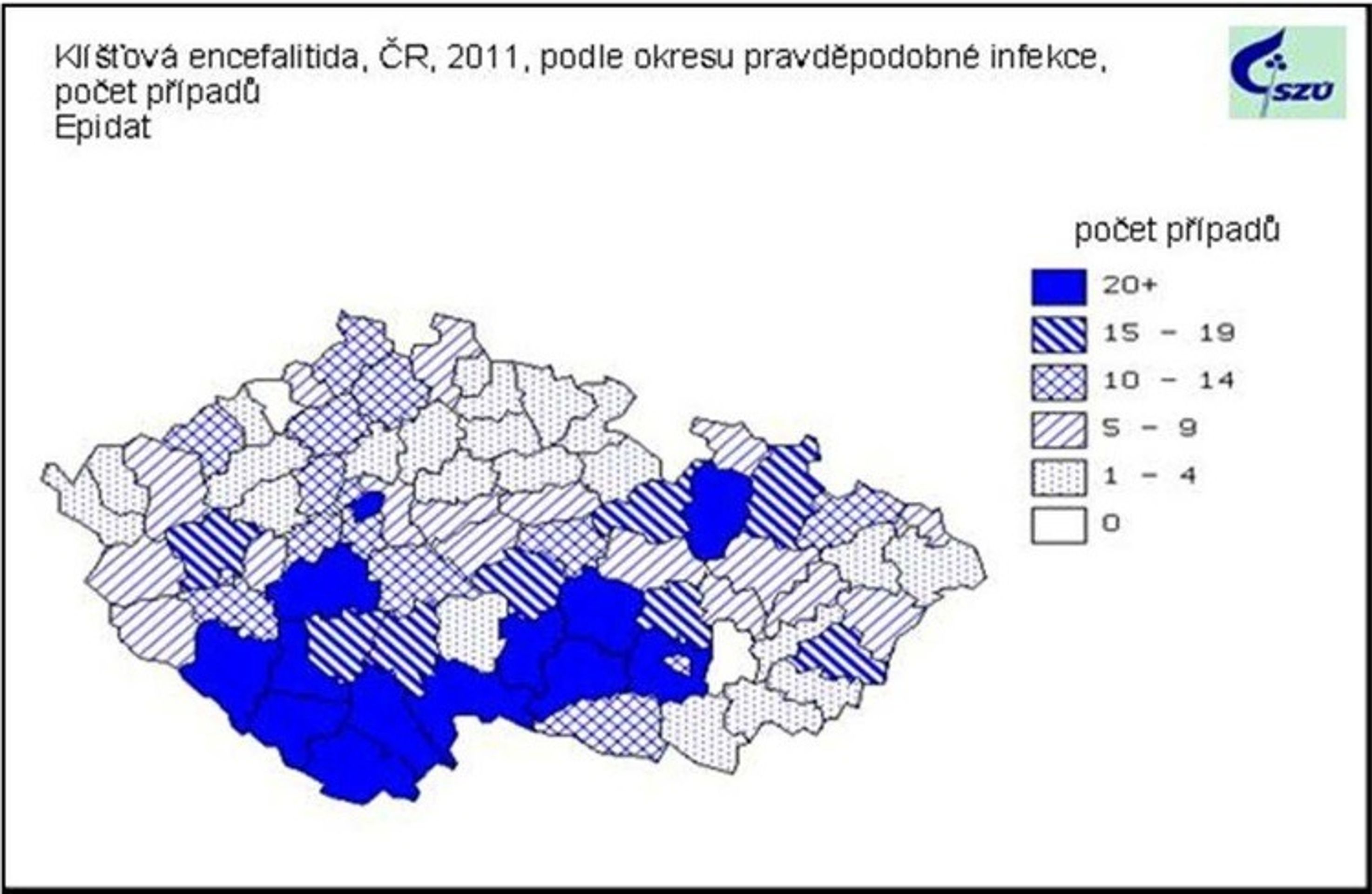 MAPY: Výskyty klíšťové encefalitidy 2011 - GALERIE: MAPY: Výskyty klíšťové encefalitidy 2000 - 2012 (5/6)