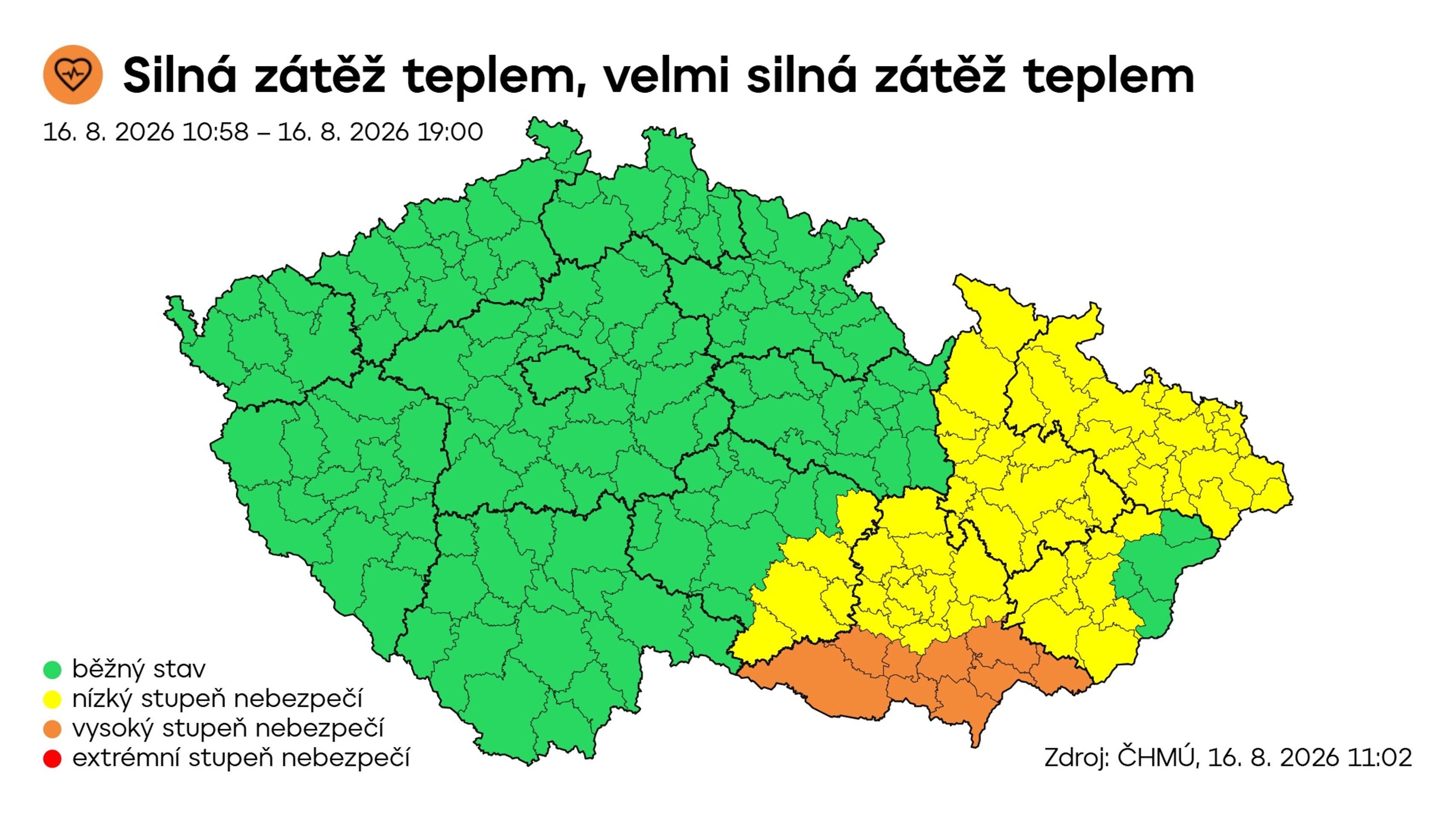 Výstraha ČHMÚ – Silná zátěž teplem, velmi silná zátěž teplem (1) - Výstražné mapy (3/4)