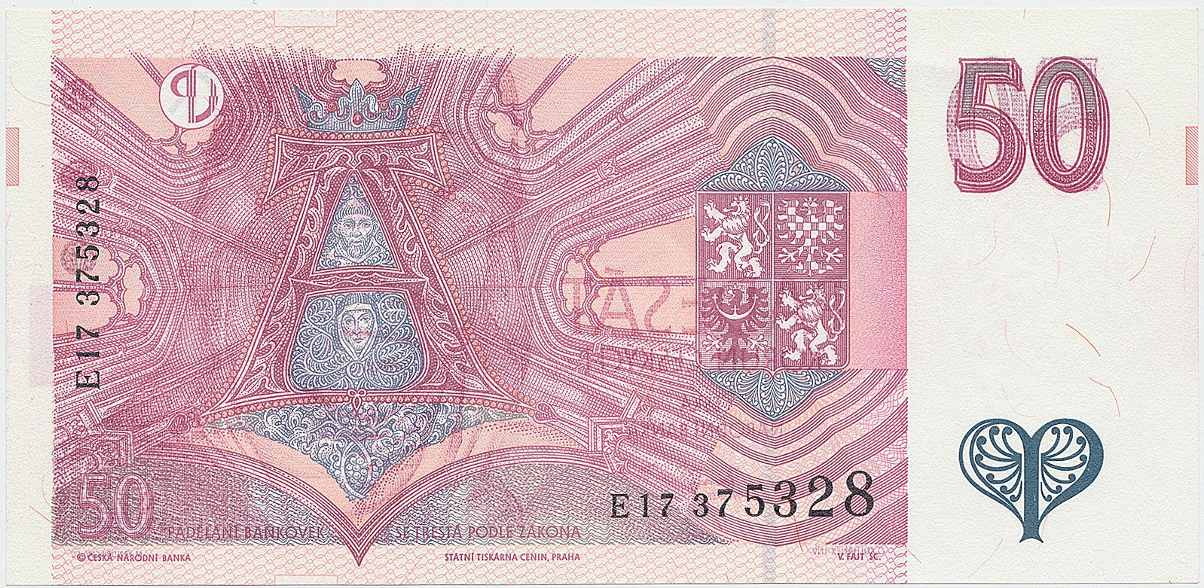 ČR, 50korunová bankovka, chybotisk, 1997, vyvolávací cena 4 000 Kč (1) - Aukce mincí a bankovek (5/20)