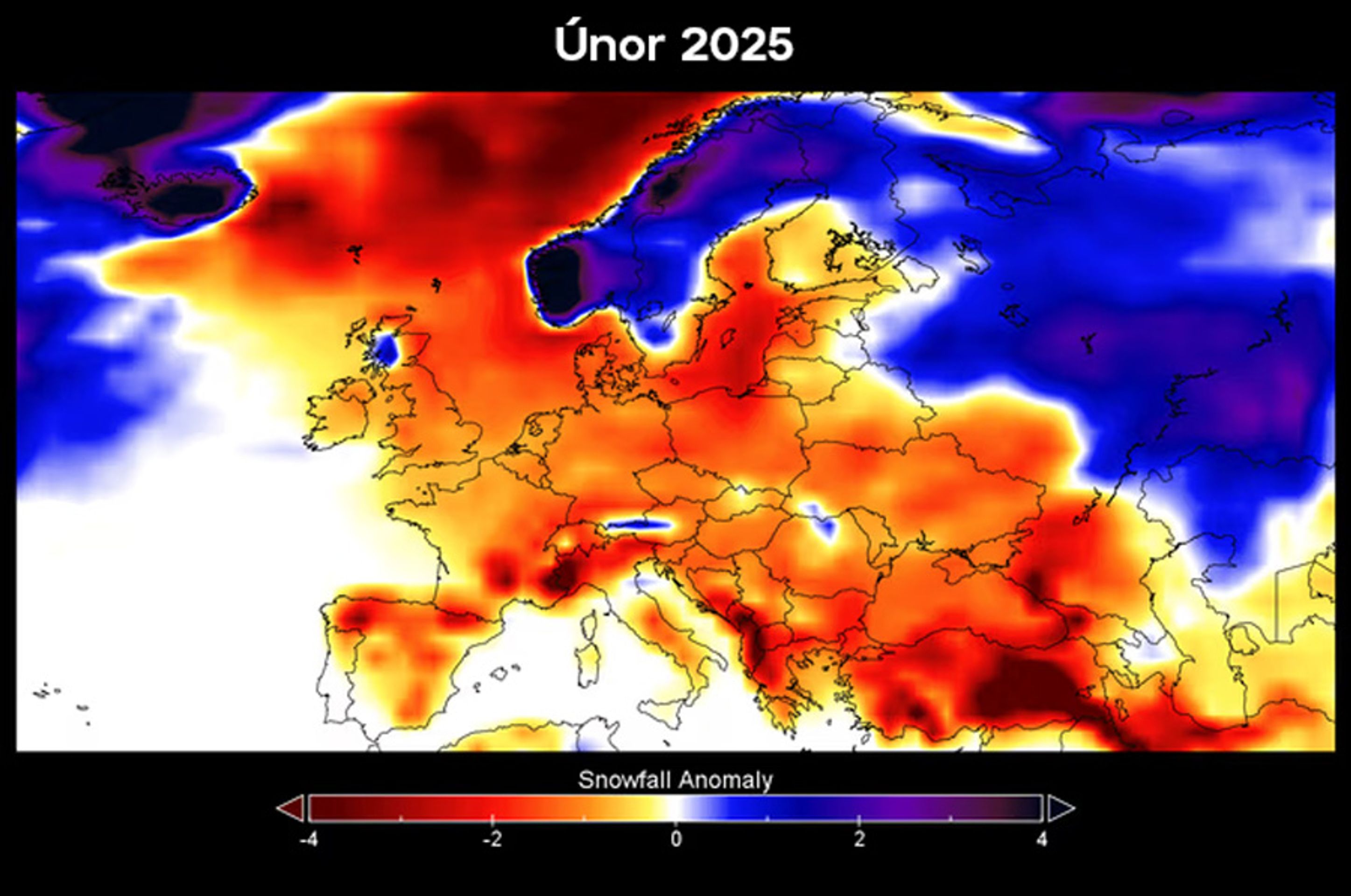 Předpověď sněhových srážek - únor 2025 - Předpověď sněhových srážek na zimu 2024/2025 (3/3)