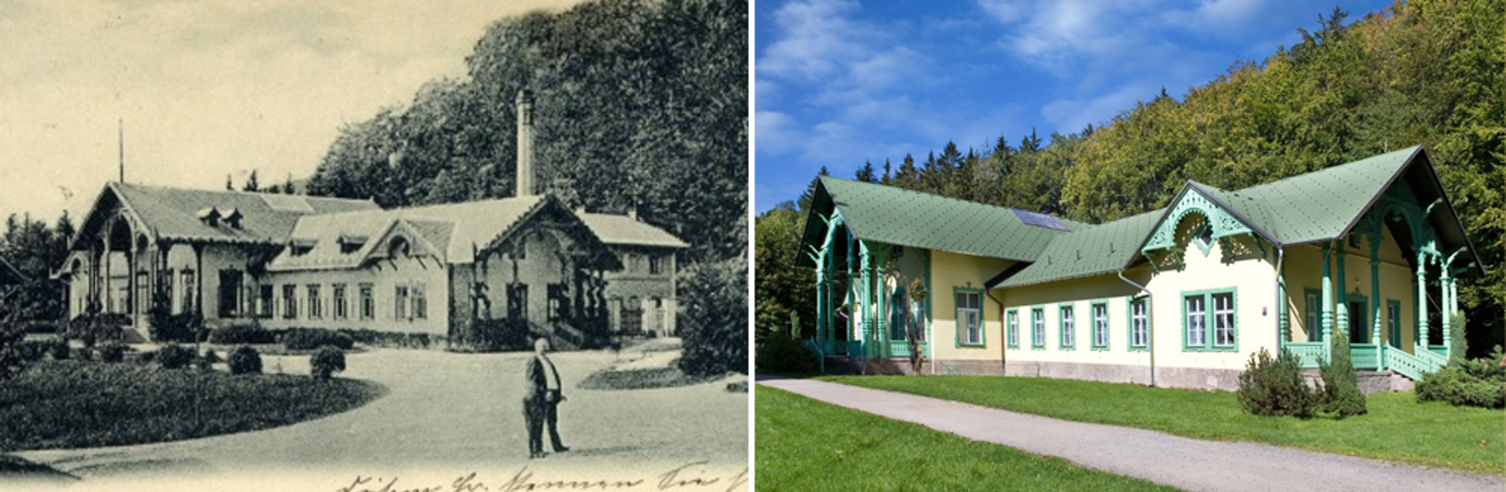 Historické fotky - Karlovarský kraj - Lázně Kynžvart, Lázeňský dům - GALERIE: Karlovarsko dříve a dnes (7/24)