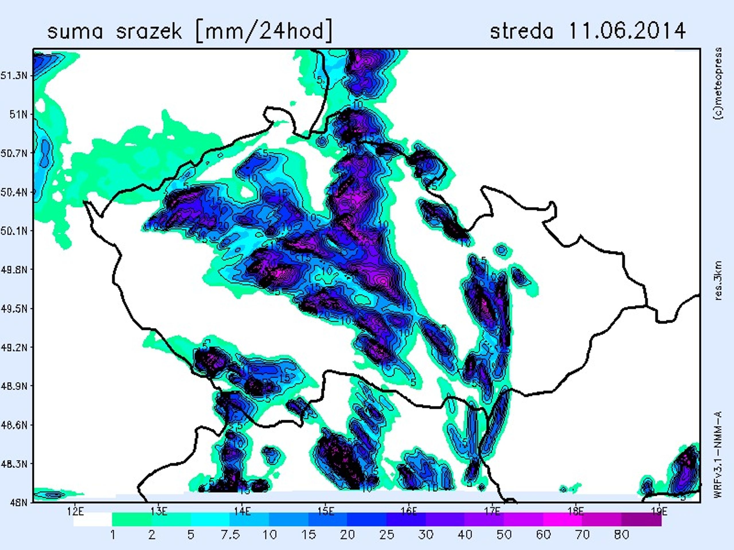 Srážky v Česku 11.6. - 13.6.2014 - 1 - GALERIE: Mapa srážek v Česku 11.6. - 13.6. (1/3)