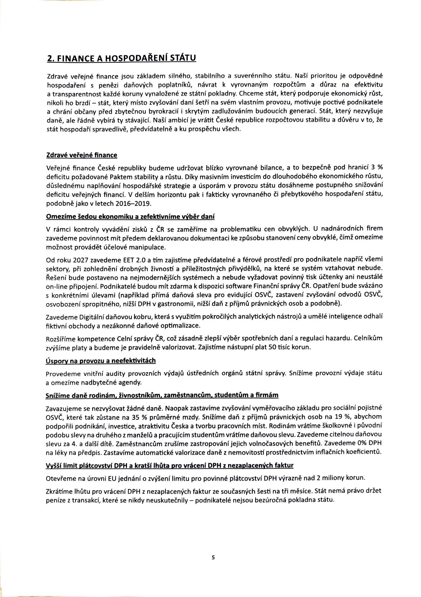 Návrh programového prohlášení vlády ČR – listopad 2025 (5) - Návrh programového prohlášení vlády ČR – listopad 2025 (5/38)