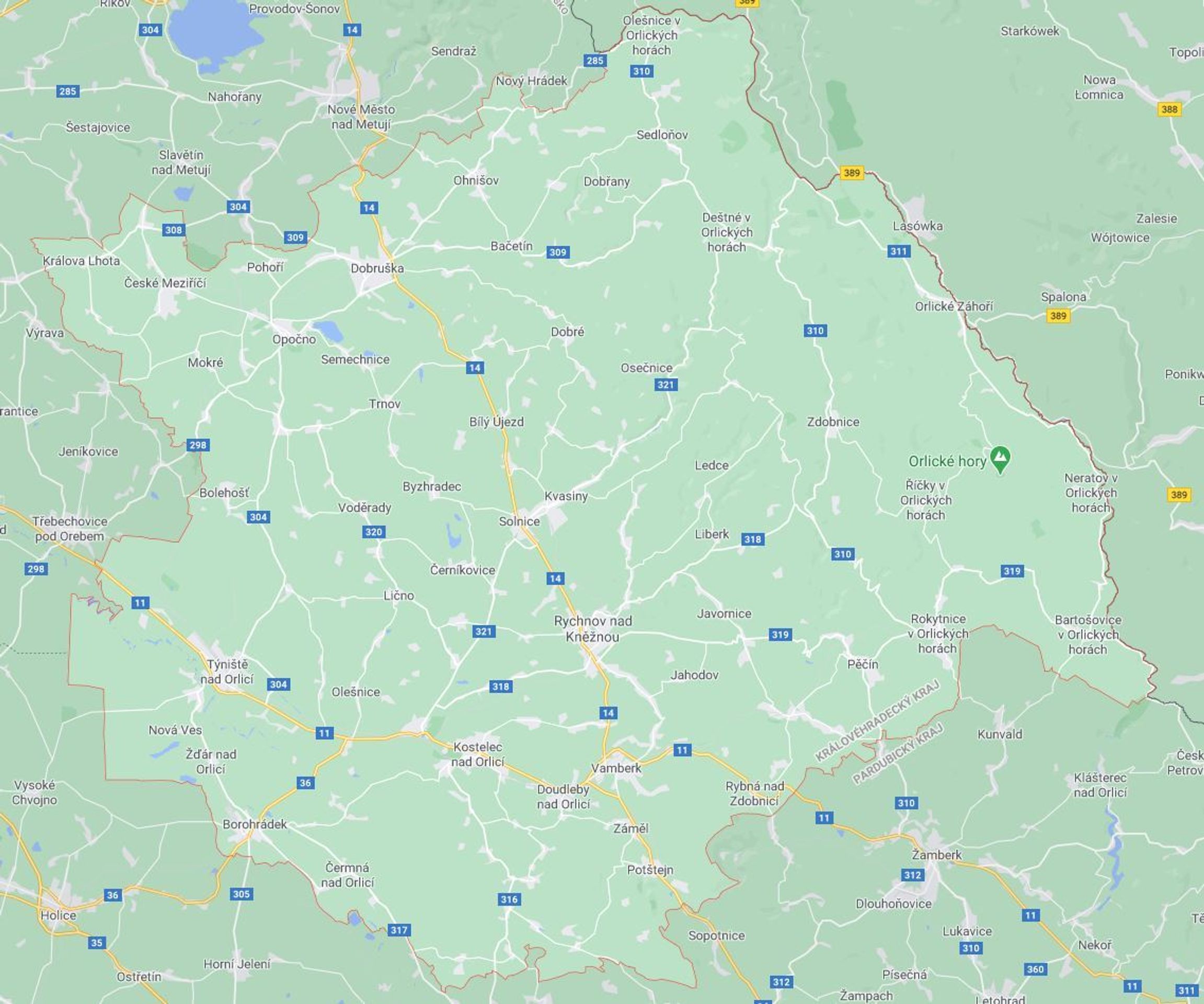 Okres Rychnov nad Kněžnou - GALERIE: Mapy okresů v Královéhradeckém kraji (2/5)