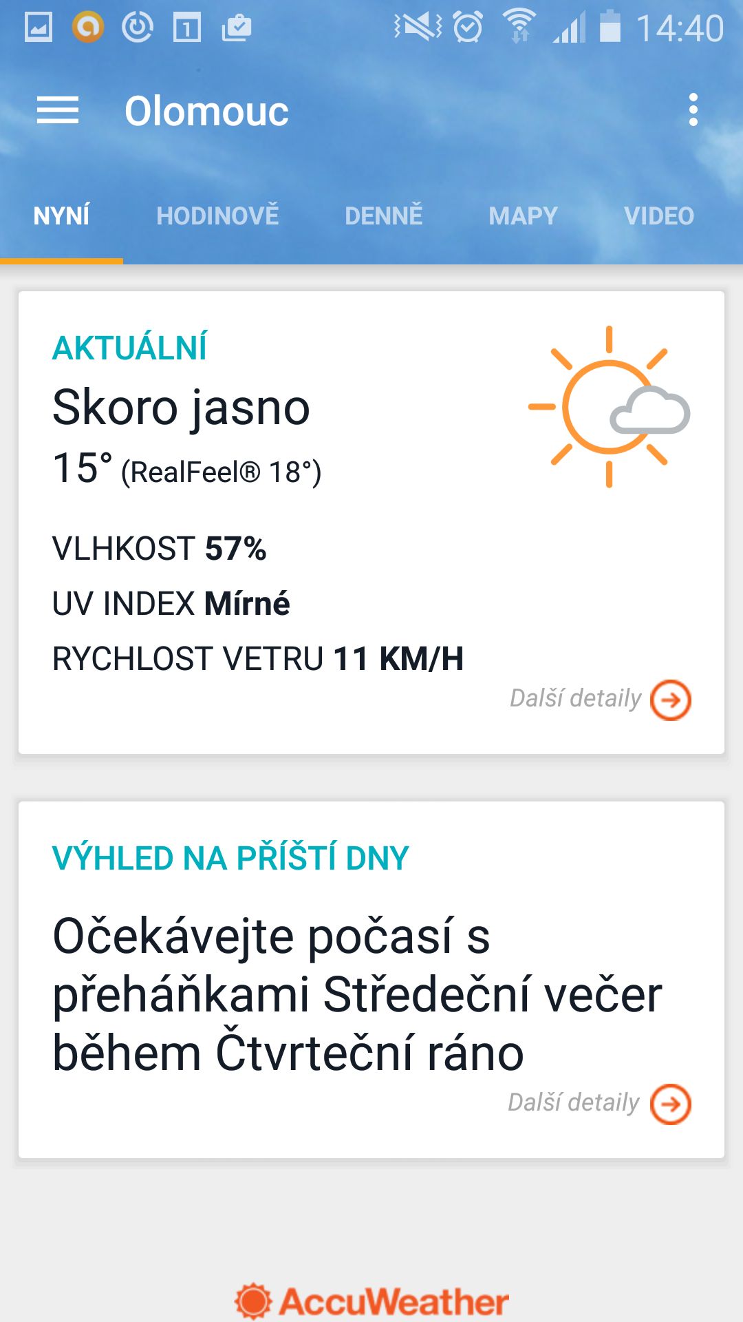 Aplikace pro předpověď počasí Accuweather - aktuální předpověď - GALERIE: Aplikace pro předpověď počasí Accuweather (2/6)