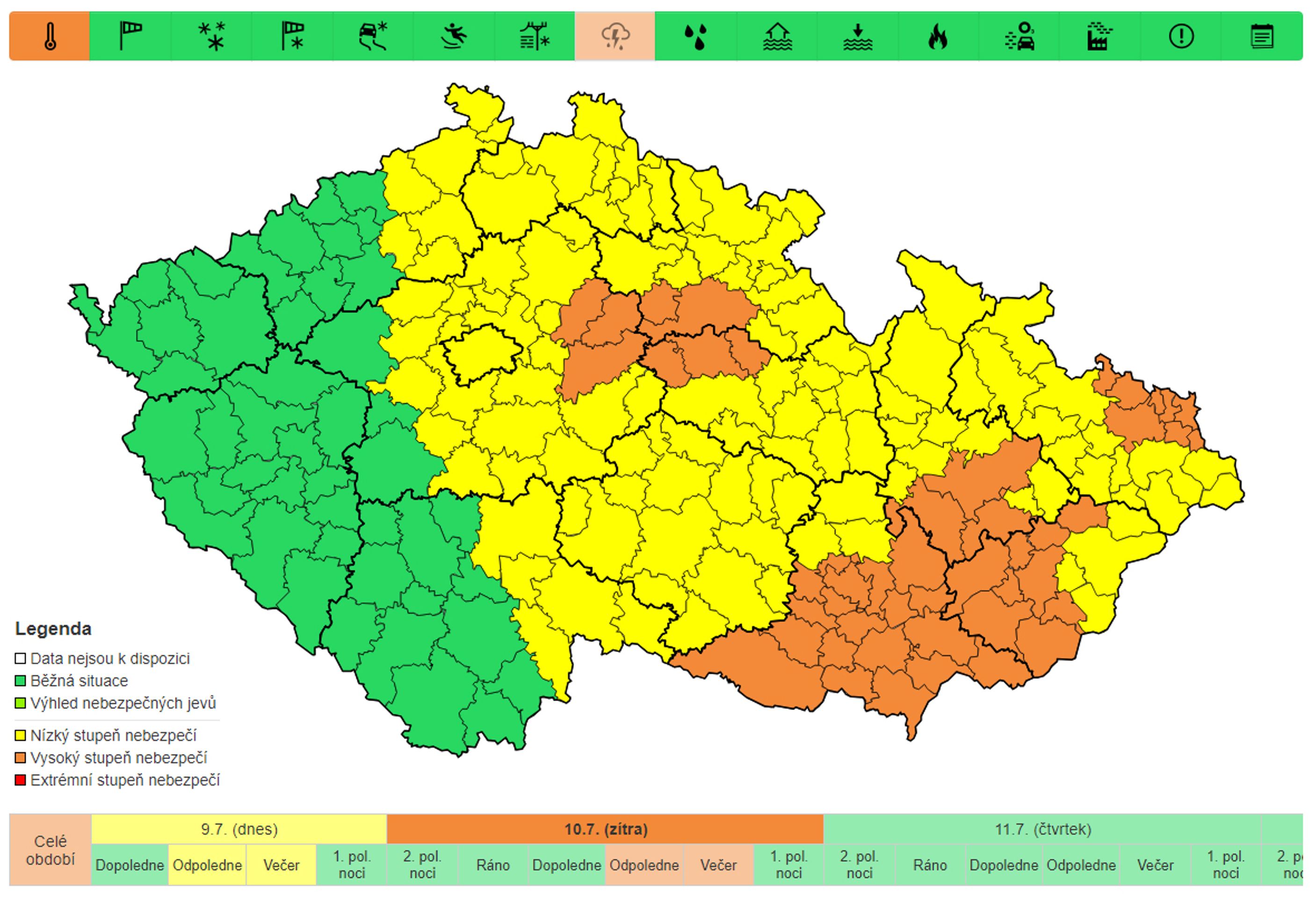 Výstraha před vysokými teplotami, středa (2) - Výstrahy na následující dny (3/6)