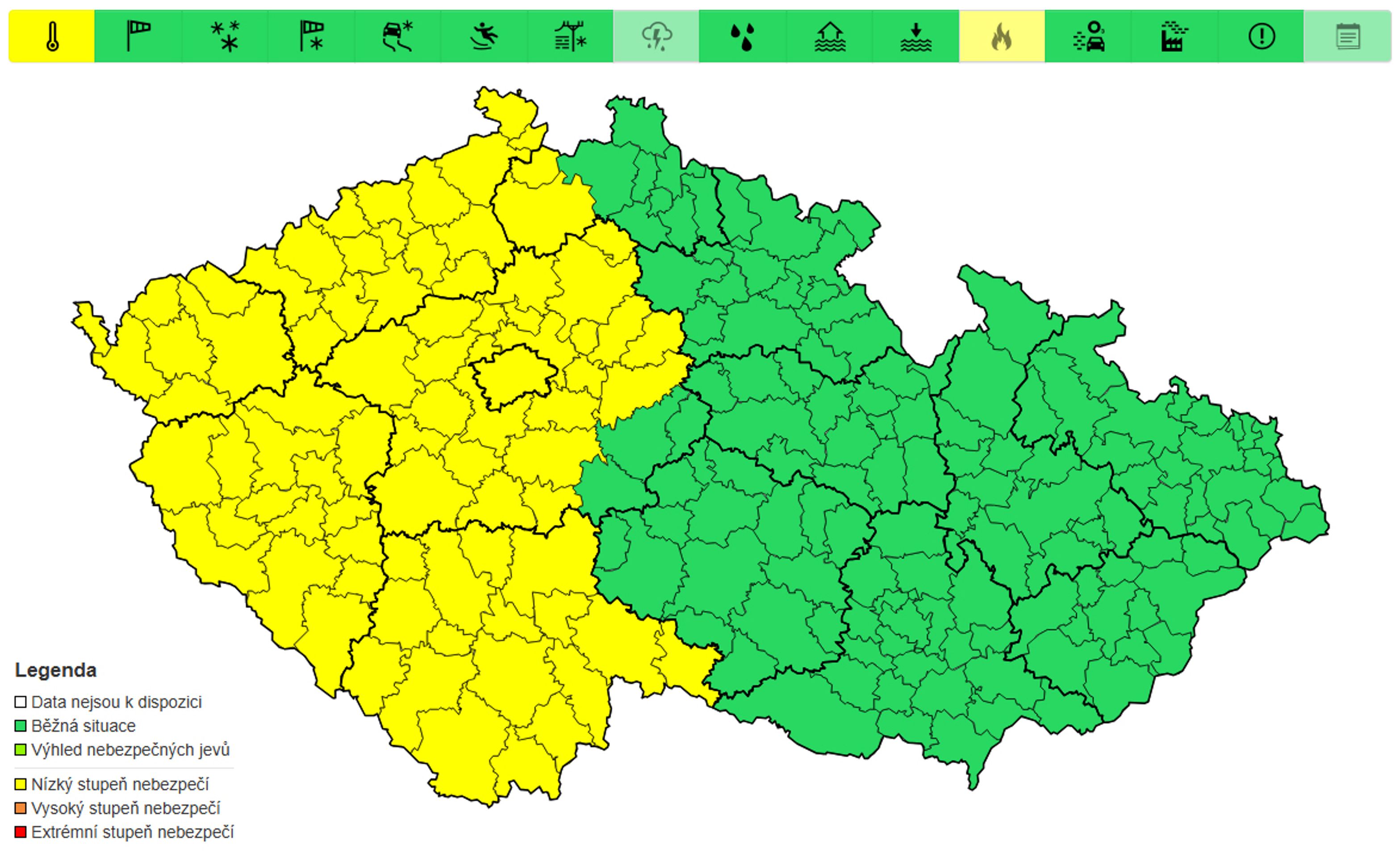 Výstraha před vysokými teplotami, 1. 7. 2025 - Předpověď počasí (4/6)