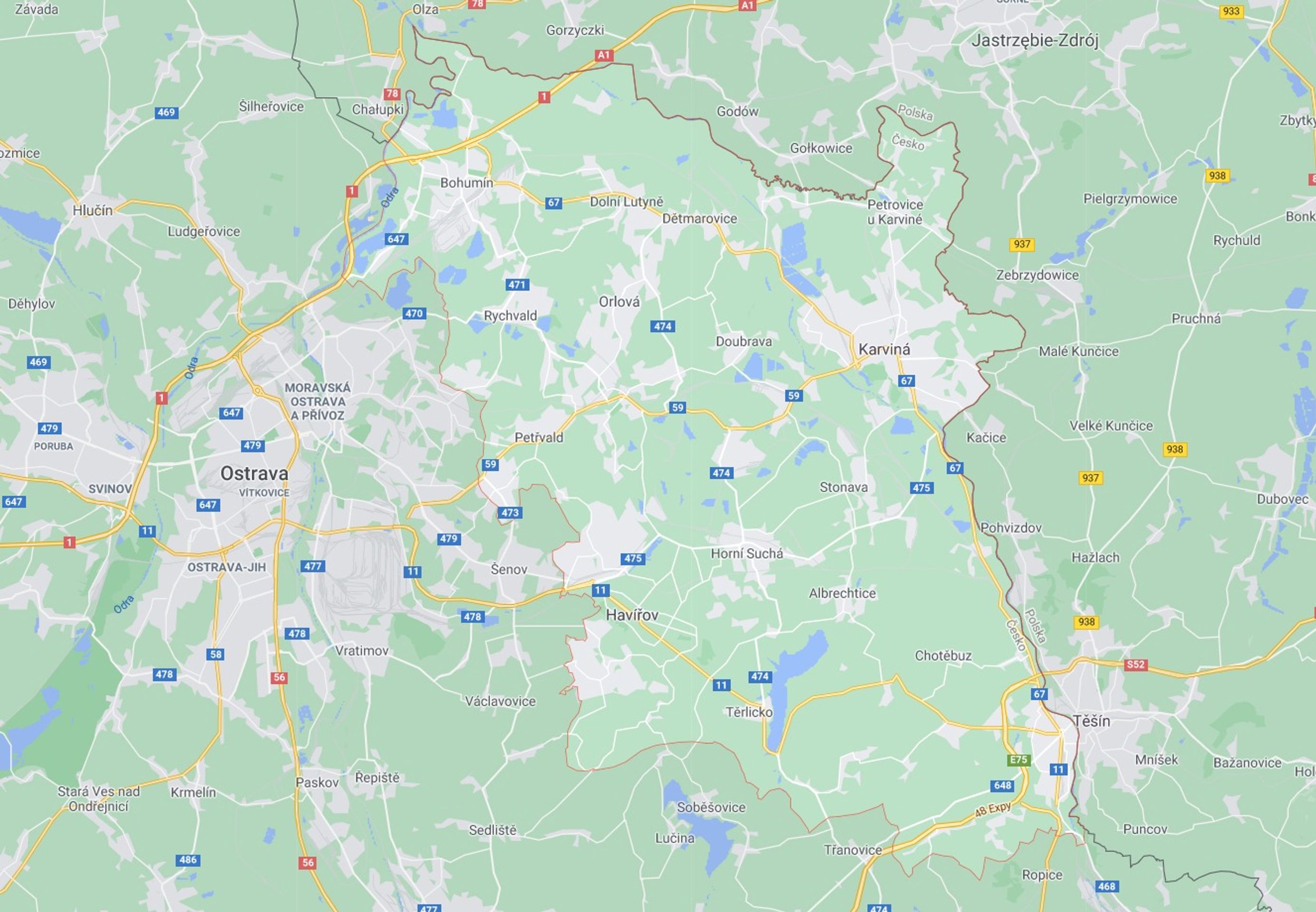 Moravskoslezský kraj - okres Karviná - GALERIE: Mapy okresů v Moravskoslezském kraji (4/6)