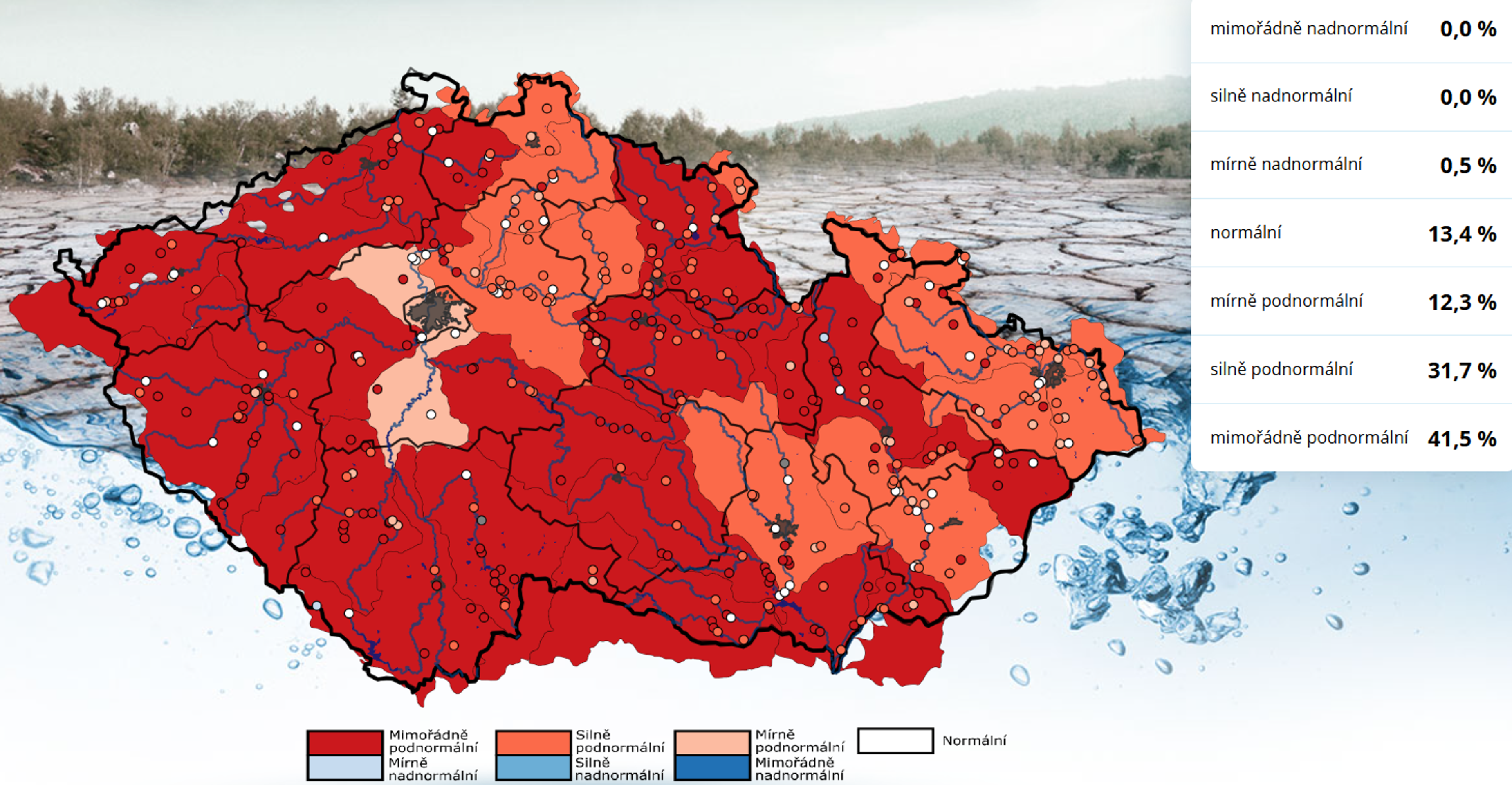 Stav hydrologického podzemního sucha k 41. týdnu - Stav sucha v ČR (1/5)