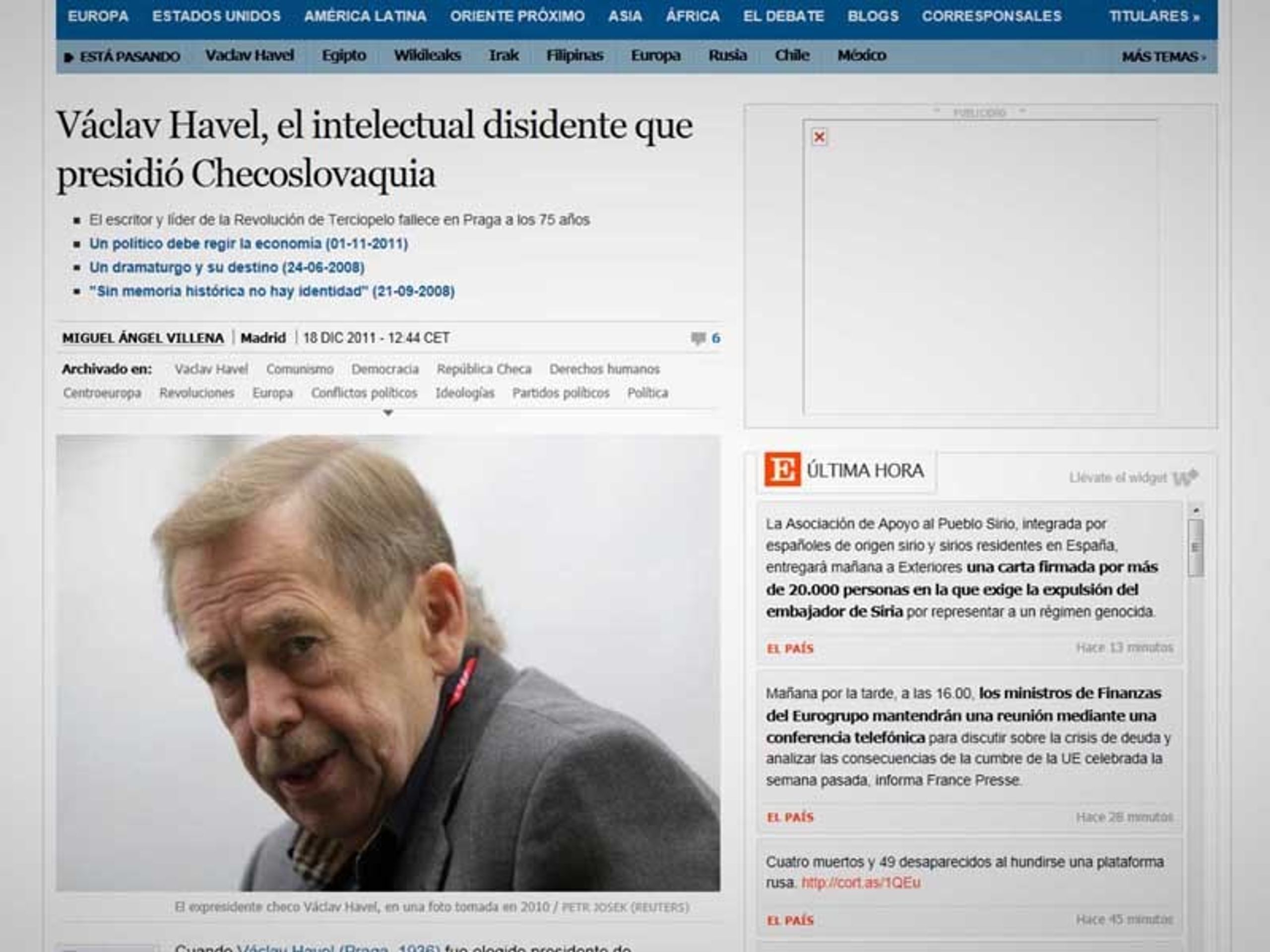 Zpravodajské servery reagují na úmrtí Václava Havla - 10 - GALERIE: Zpravodajské weby informují o úmrtí Václava Havla (11/12)