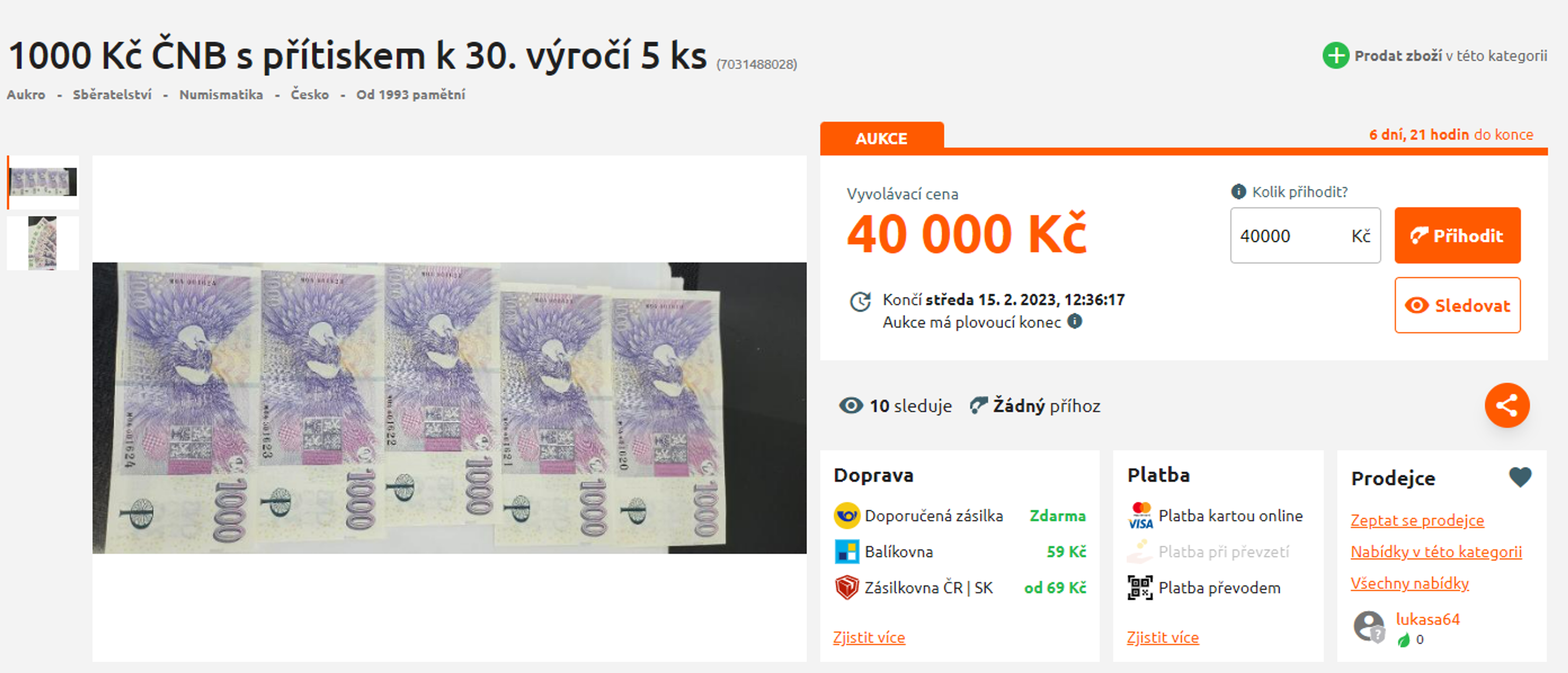 Nabídka prodeje výroční tisícikoruny 3 - Nabídky prodeje výročních tisícikorun (1/5)