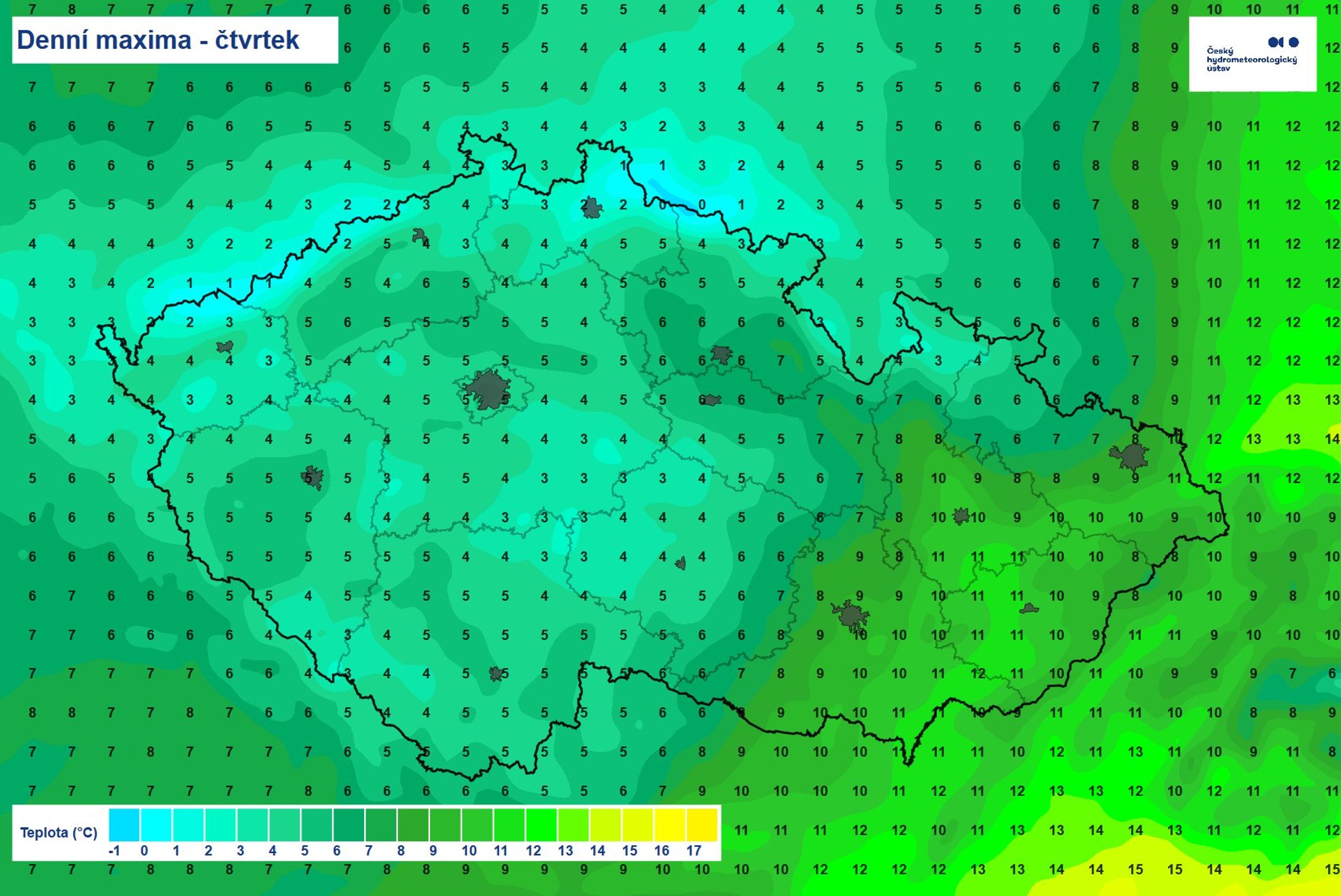 Denní maxima - čtvrtek - Předpověď počasí (5/5)