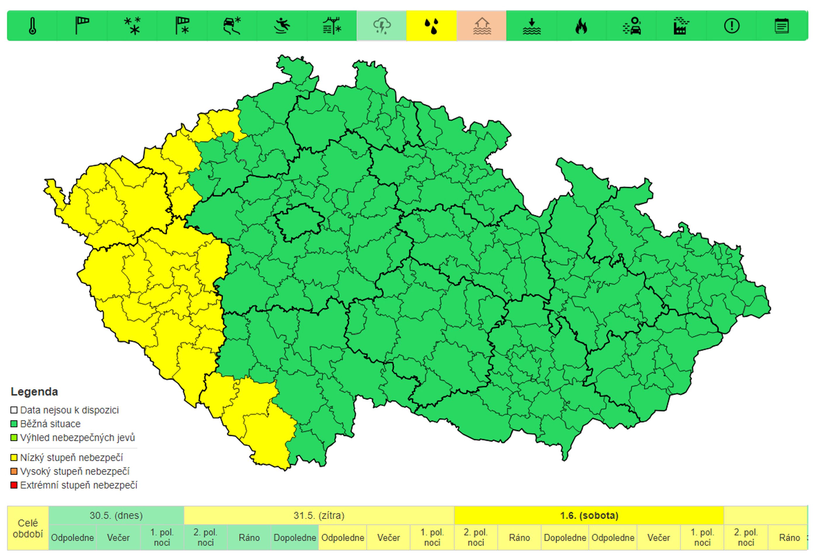 Výstraha před deštěm, 31. 5. a 1. 6. - Výstrahy na nejbližší dny (4/5)
