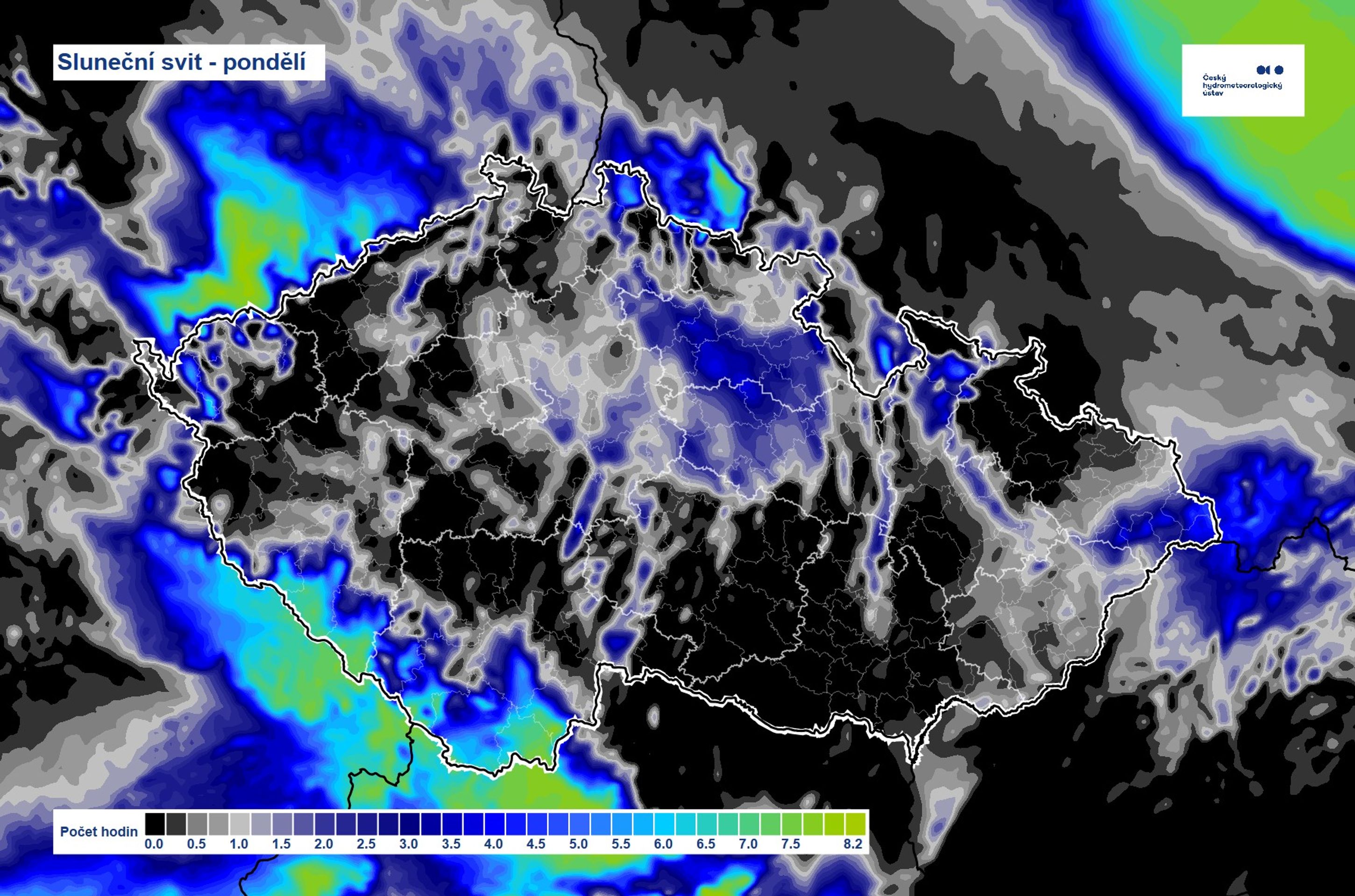Sluneční svit - pondělí - Předpověď počasí (1/3)