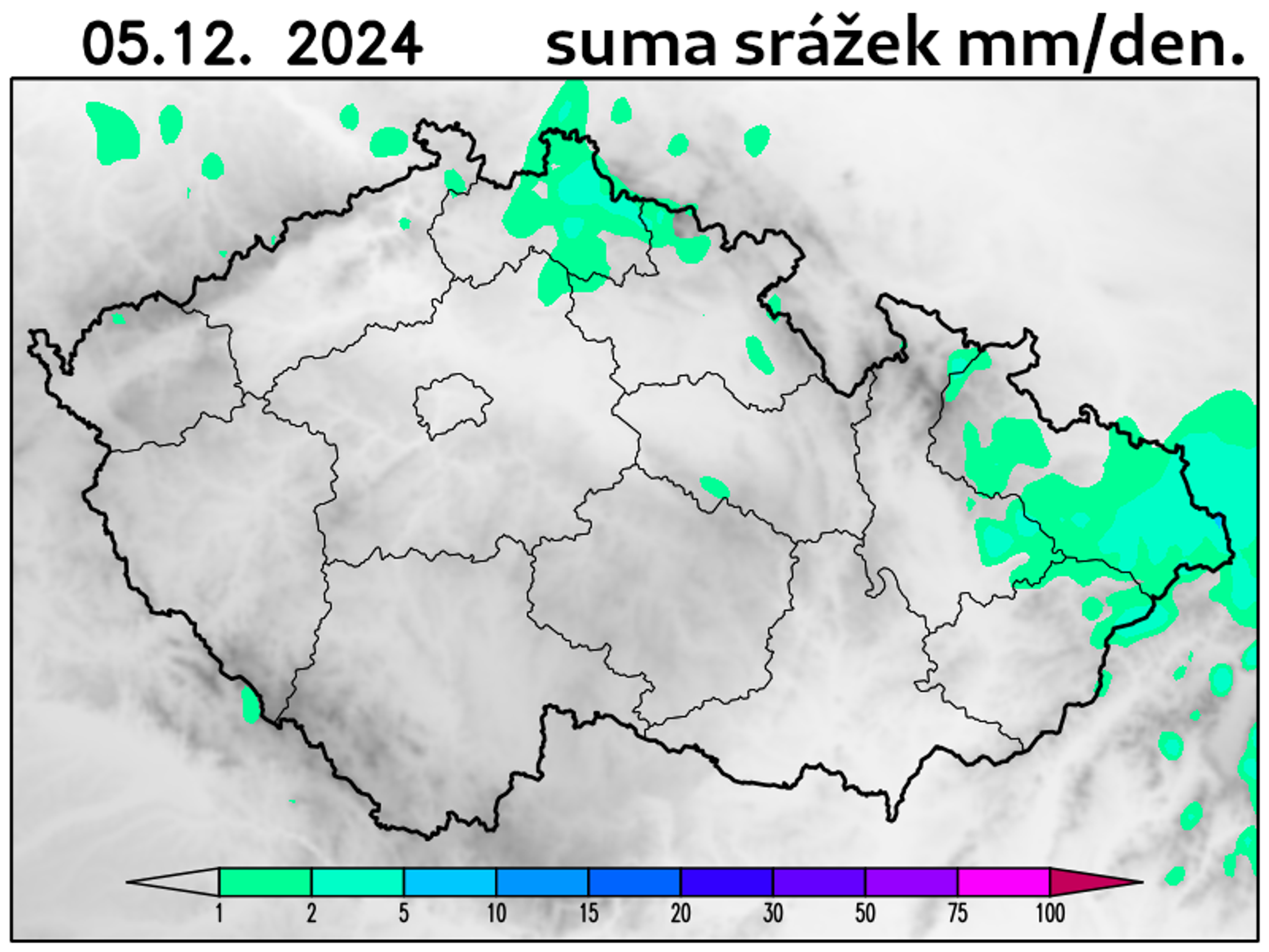 Srážková mapa pro pátek - Předpověď počasí na nejbližší dny (2/4)