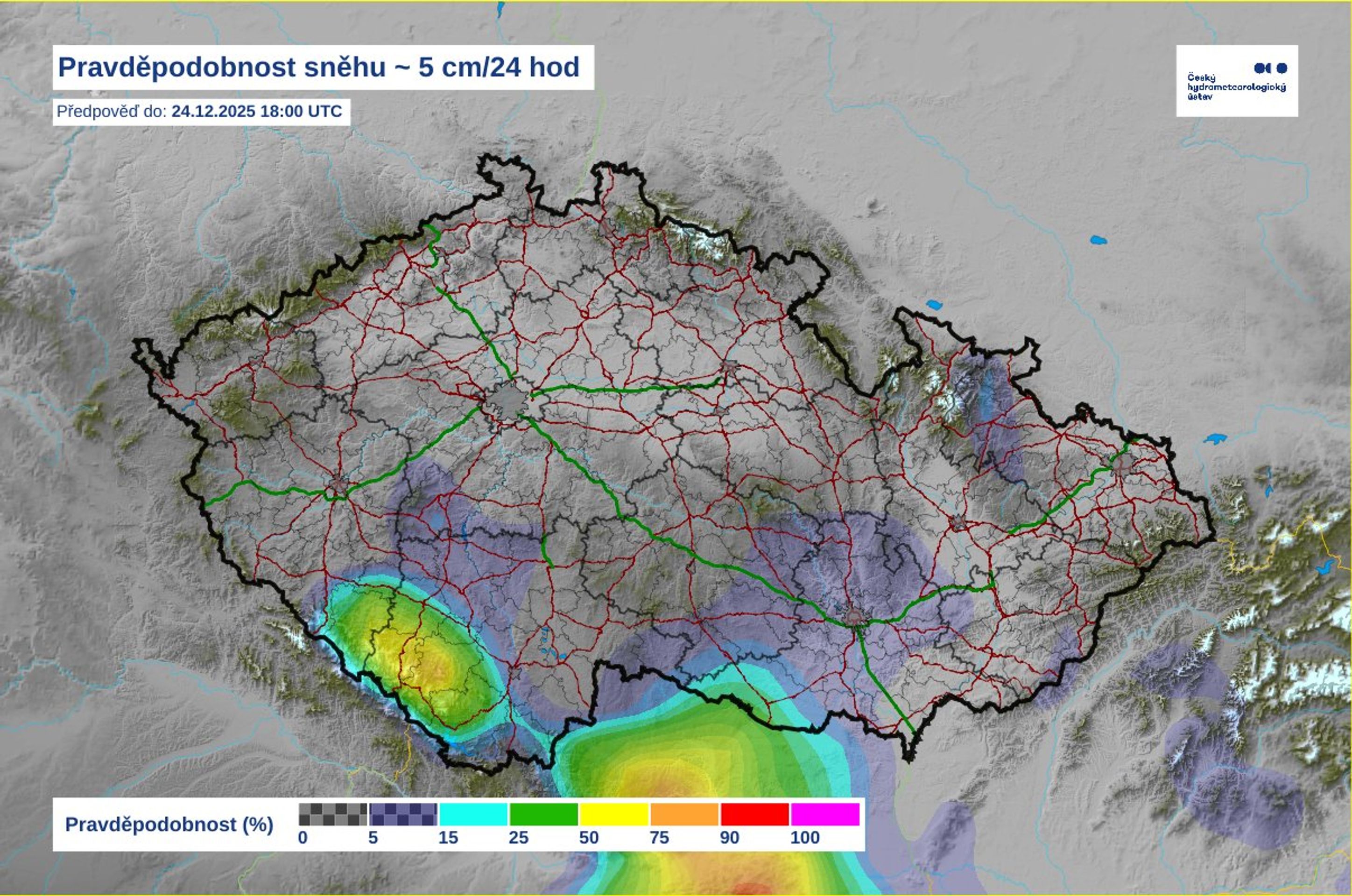 Mapa pravděpodobnosti sněhu - Pravděpodobnost sněhu (3/3)