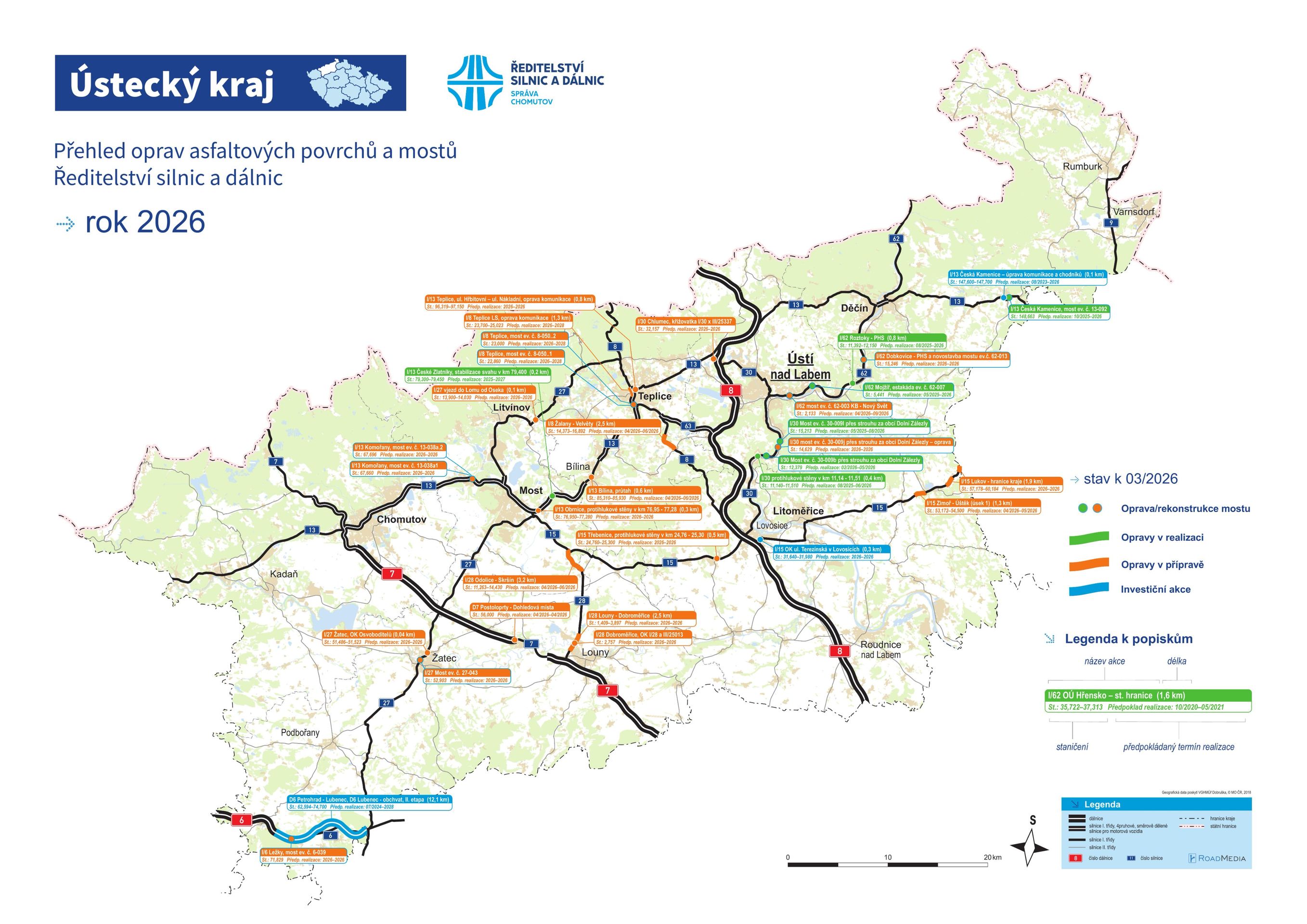 Přehled významných oprav v roce 2026 – Ústecký kraj - Stavby připravované k zahájení a přehled významných oprav v roce 2026 (12/13)