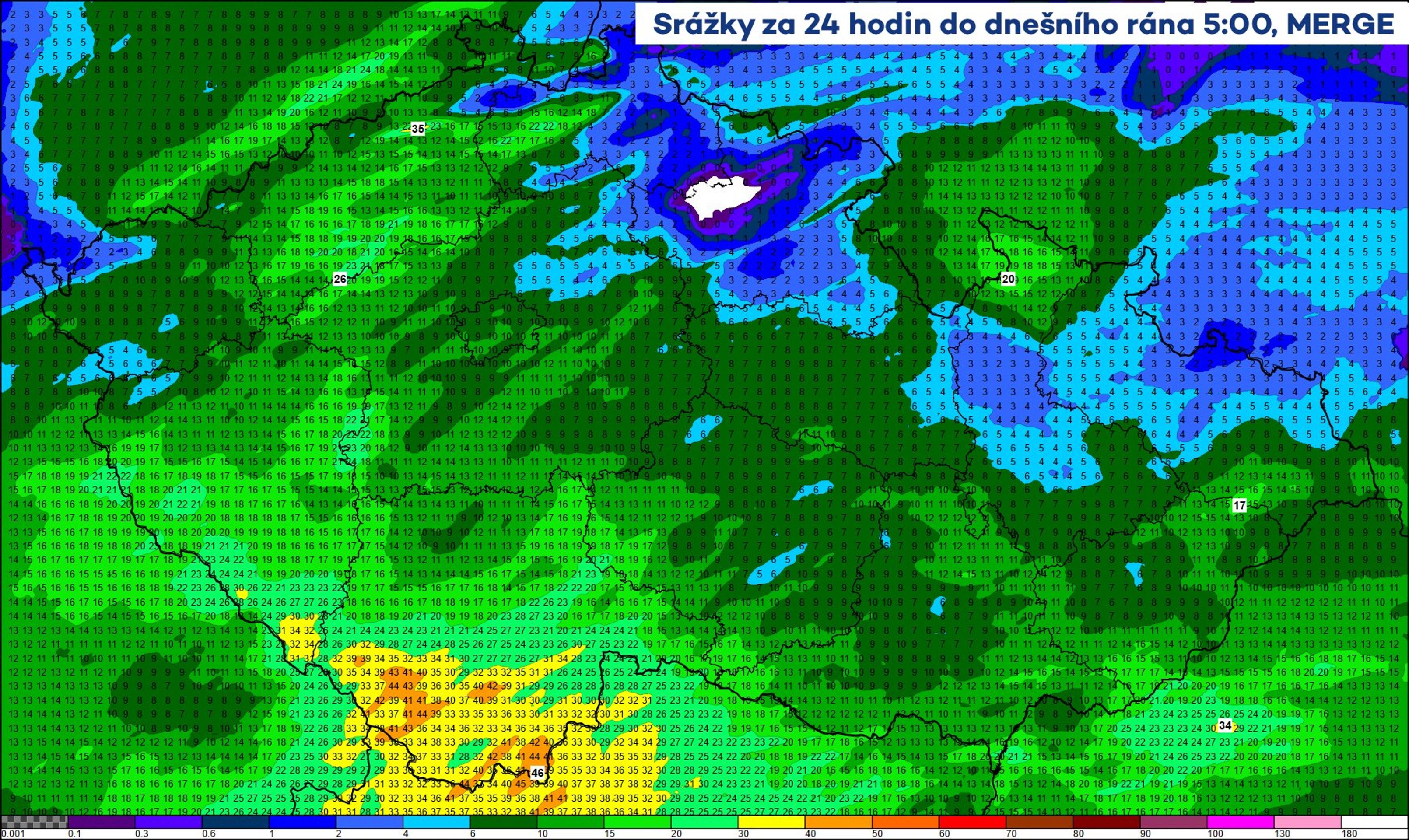 Srážky za 24 hodin - Aktuální předpověď (1/3)