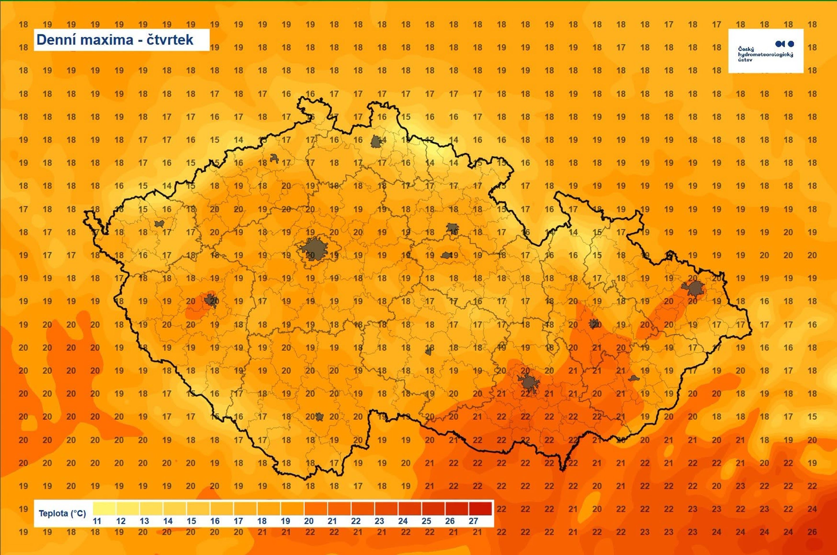 Denní maxima – čtvrtek - Mapy ČHMÚ (2/3)