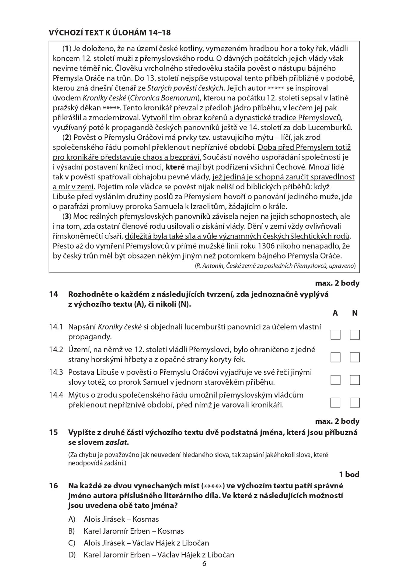 Didaktický test z českého jazyka 2025 (6) - Didaktický test z českého jazyka 2025 (6/11)