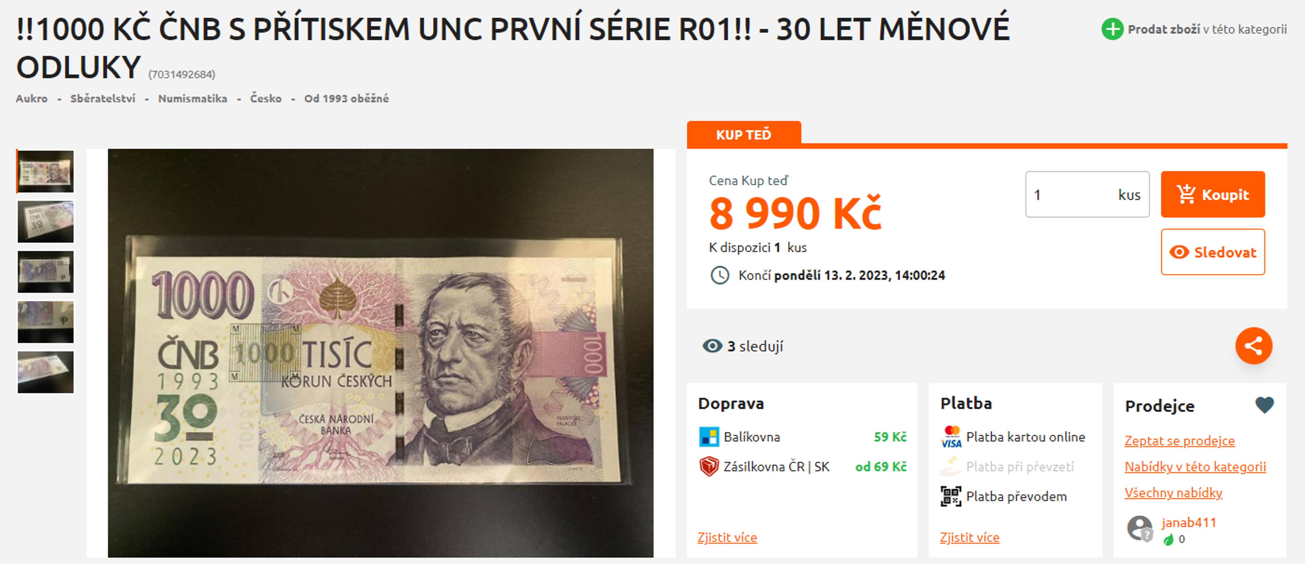 Nabídka prodeje výroční tisícikoruny 5 - Nabídky prodeje výročních tisícikorun (2/5)