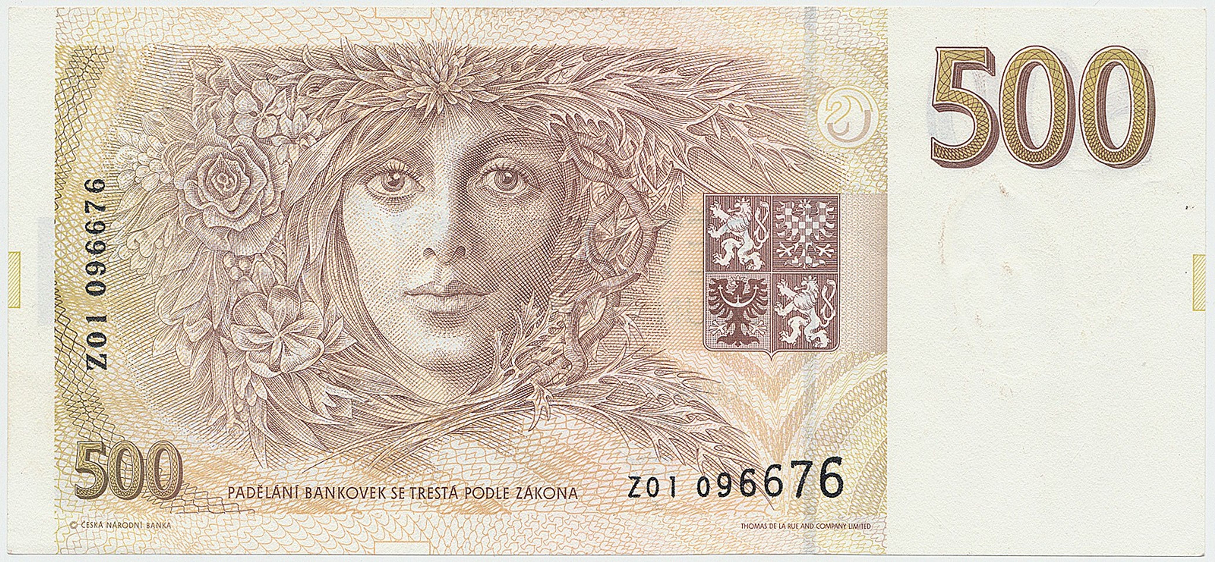 ČR, 500korunová bankovka, 1993, vyvolávací cena 20 000 Kč (1) - Aukce mincí a bankovek (11/20)
