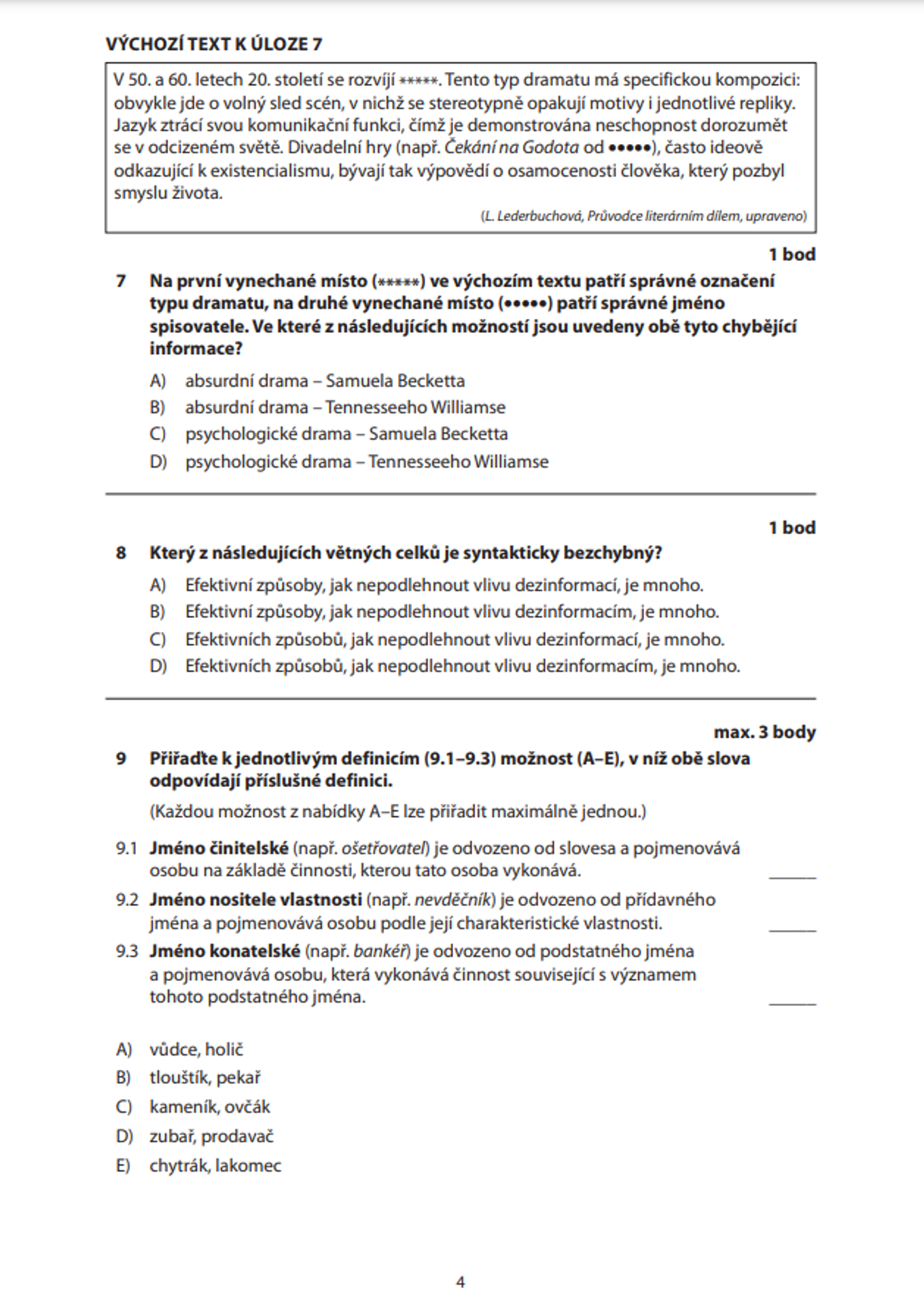 Maturita z češtiny 3 - Zadání didaktického testu z českého jazyka (3/11)