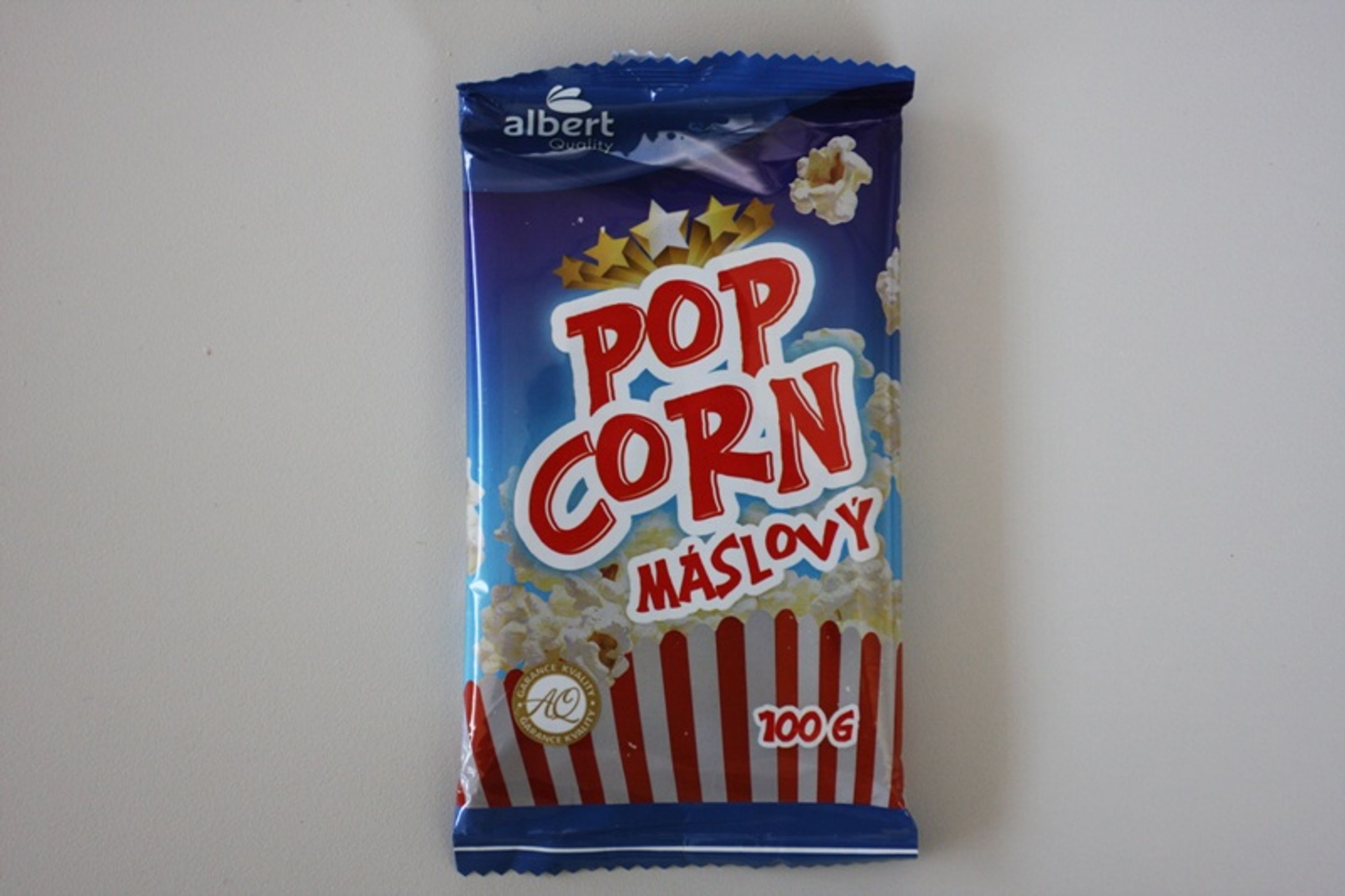 6. místo: Albert Quality: Popcorn máslový (Pukancová kukuřice s máslovou příchutí) - GALERIE: Test popcornů s máslovou příchutí (6/16)