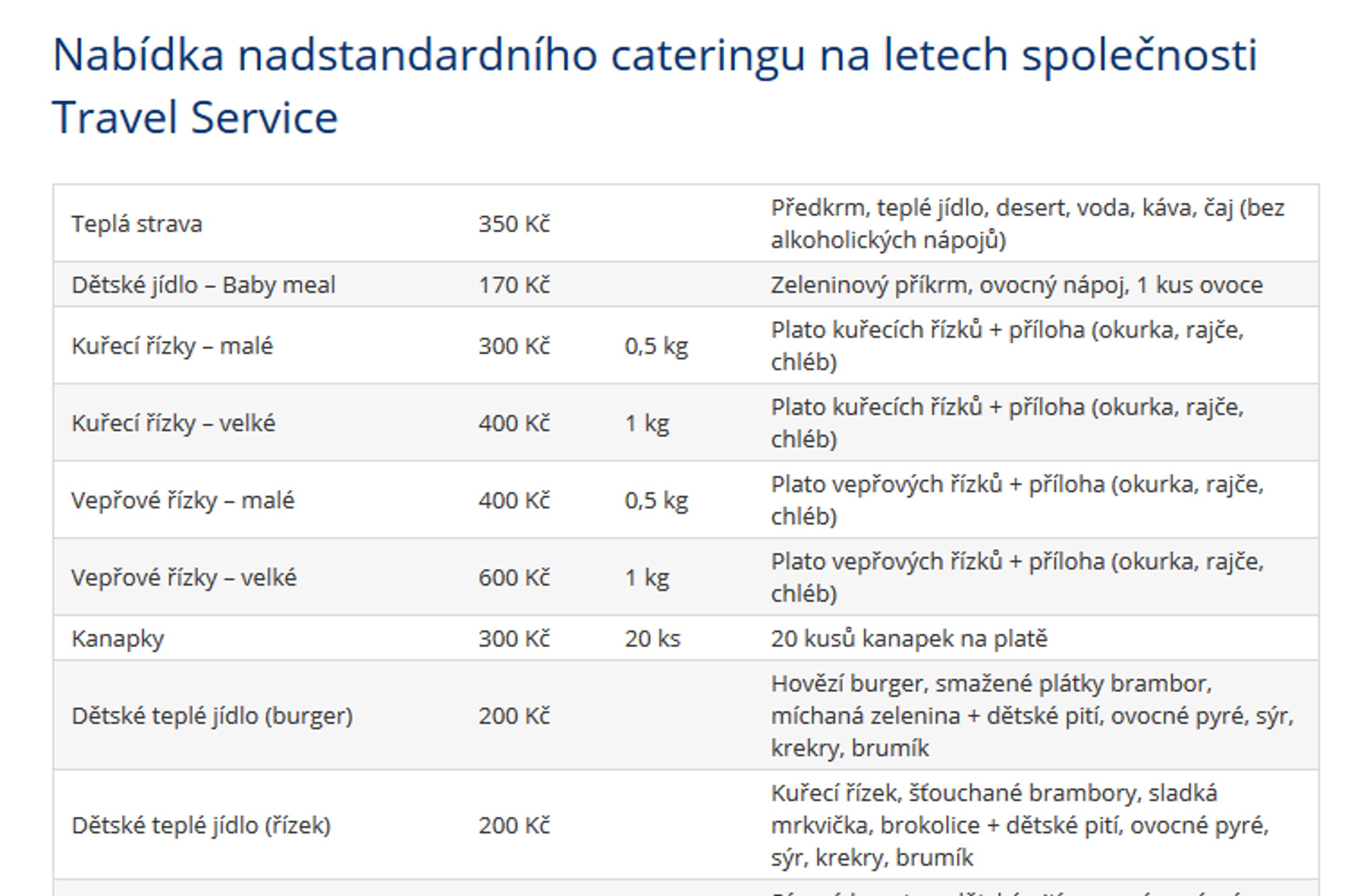Nabídka nadstandardního cateringu společnosti TravelService - GALERIE: Nabídky vybraných leteckých společností (3/4)