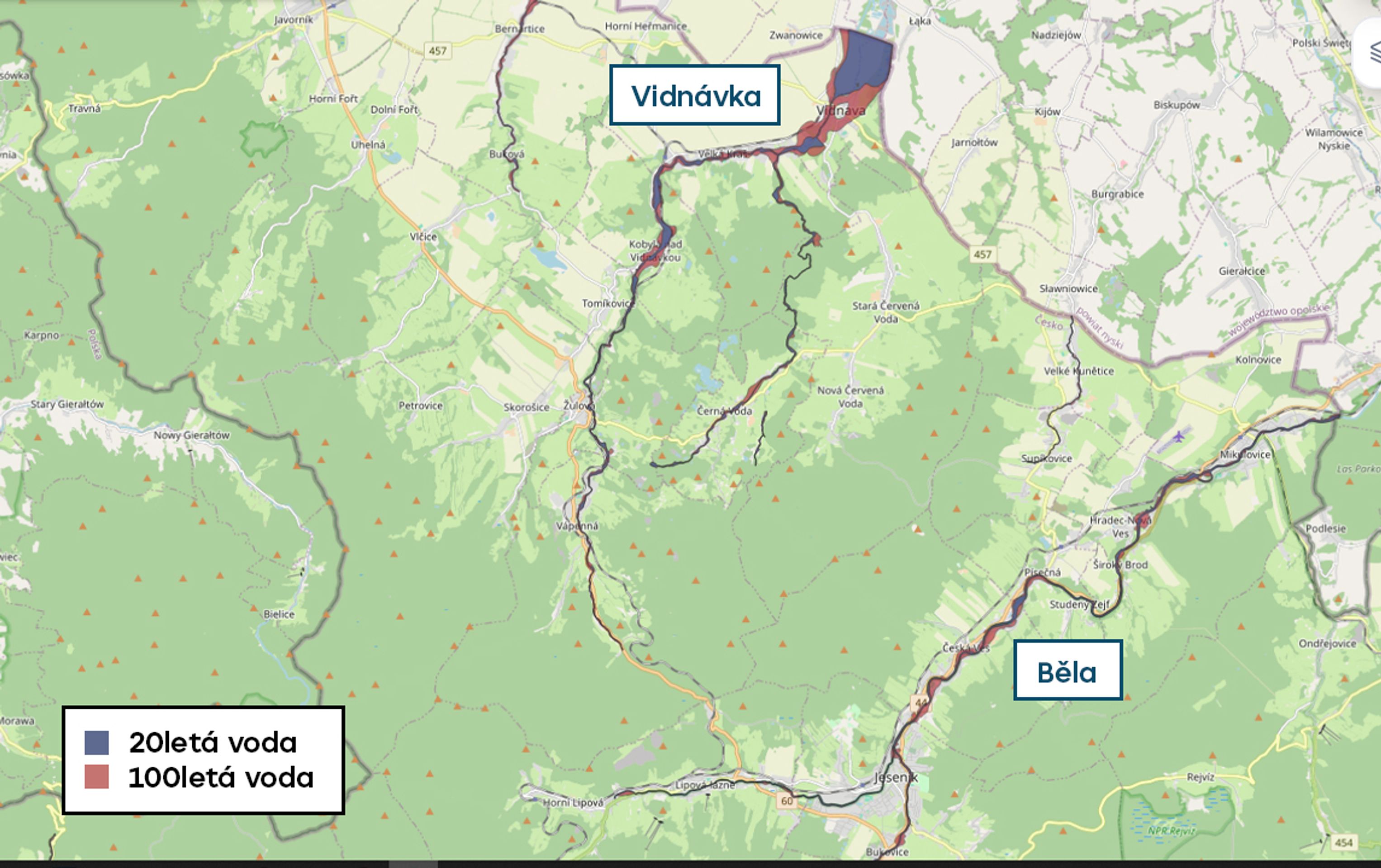 Povodňové mapy - Jeseníky - 20letá a 100letá voda (16/20)