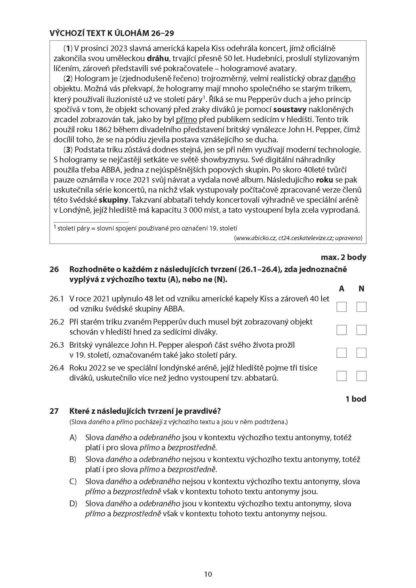 Přijímací zkoušky z českého jazyka a literatury - Přijímací zkoušky 2026 (22/23)