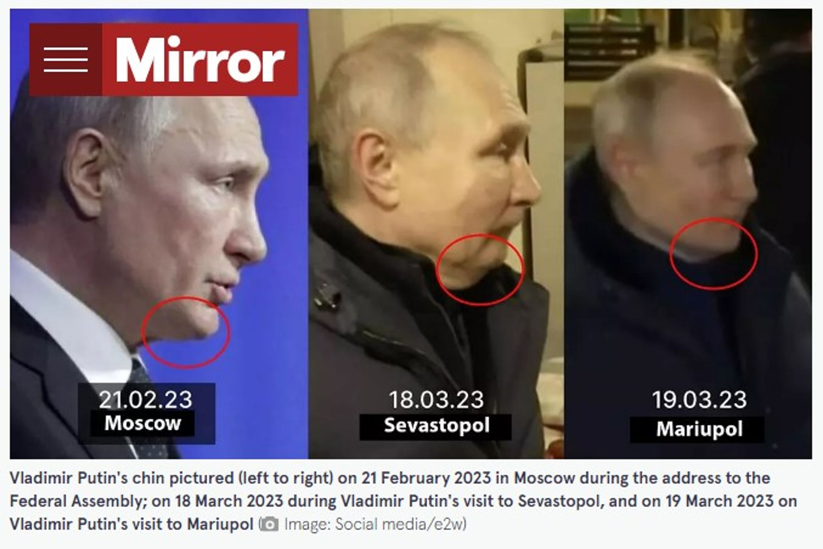 Fotografie, na kterých Daily Mirror srovnává obličej Vladimira Putina - Fotografie, které mají dokazovat, že Putin používá dvojníky (1/4)