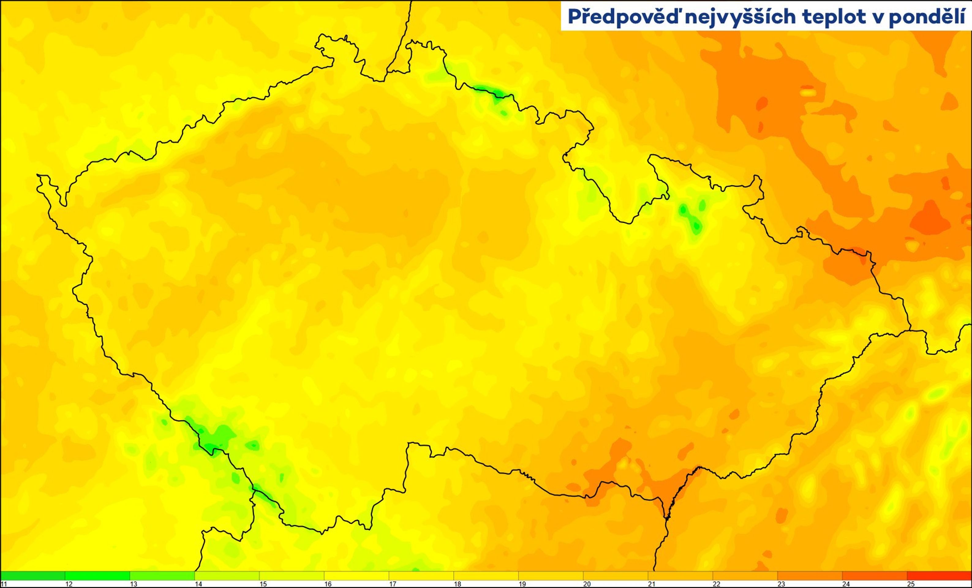 Předpověď nejvyšších teplot v pondělí - Počasí v Česku (3/6)