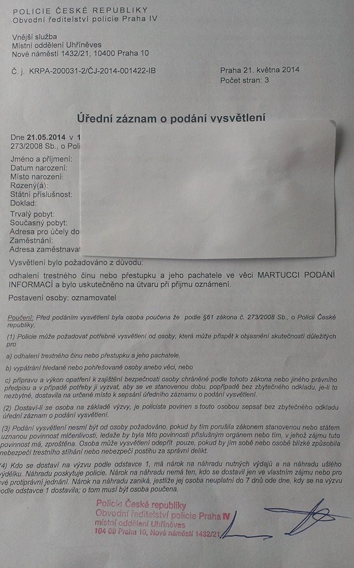 Co hrabě zveřejnil? - 2 - Výpověď Domenica Martucciho (2/3)
