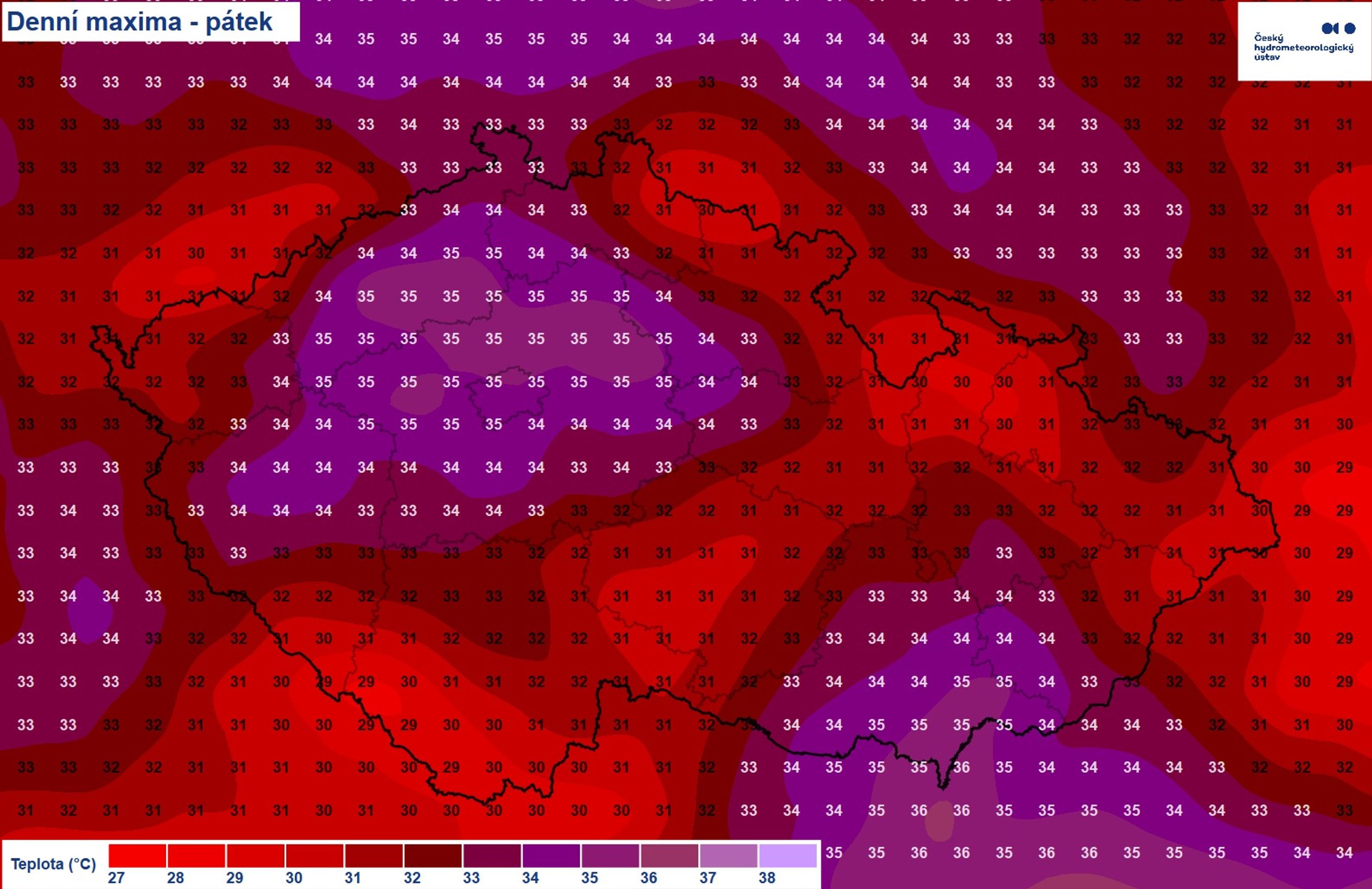 Denní maxima – pátek - Počasí – pátek 15. 8. 2025 (1/3)
