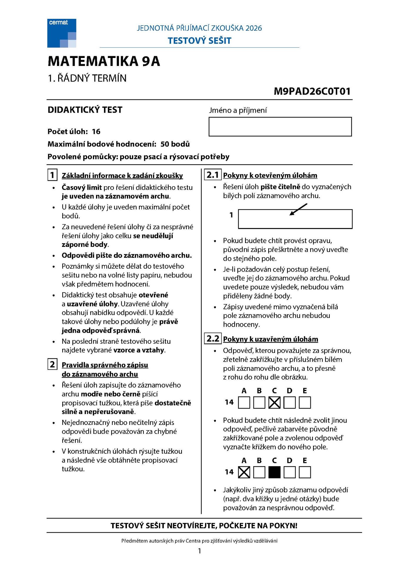 Přijímací zkoušky z matematiky - Přijímací zkoušky 2026 (1/23)