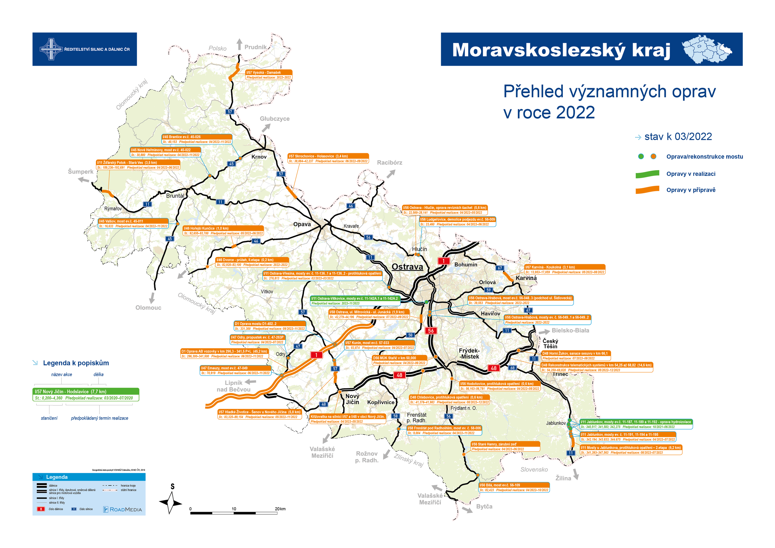 Mapa oprav - Moravskoslezský kraj - Mapy oprav silnic v roce 2022 (11/13)